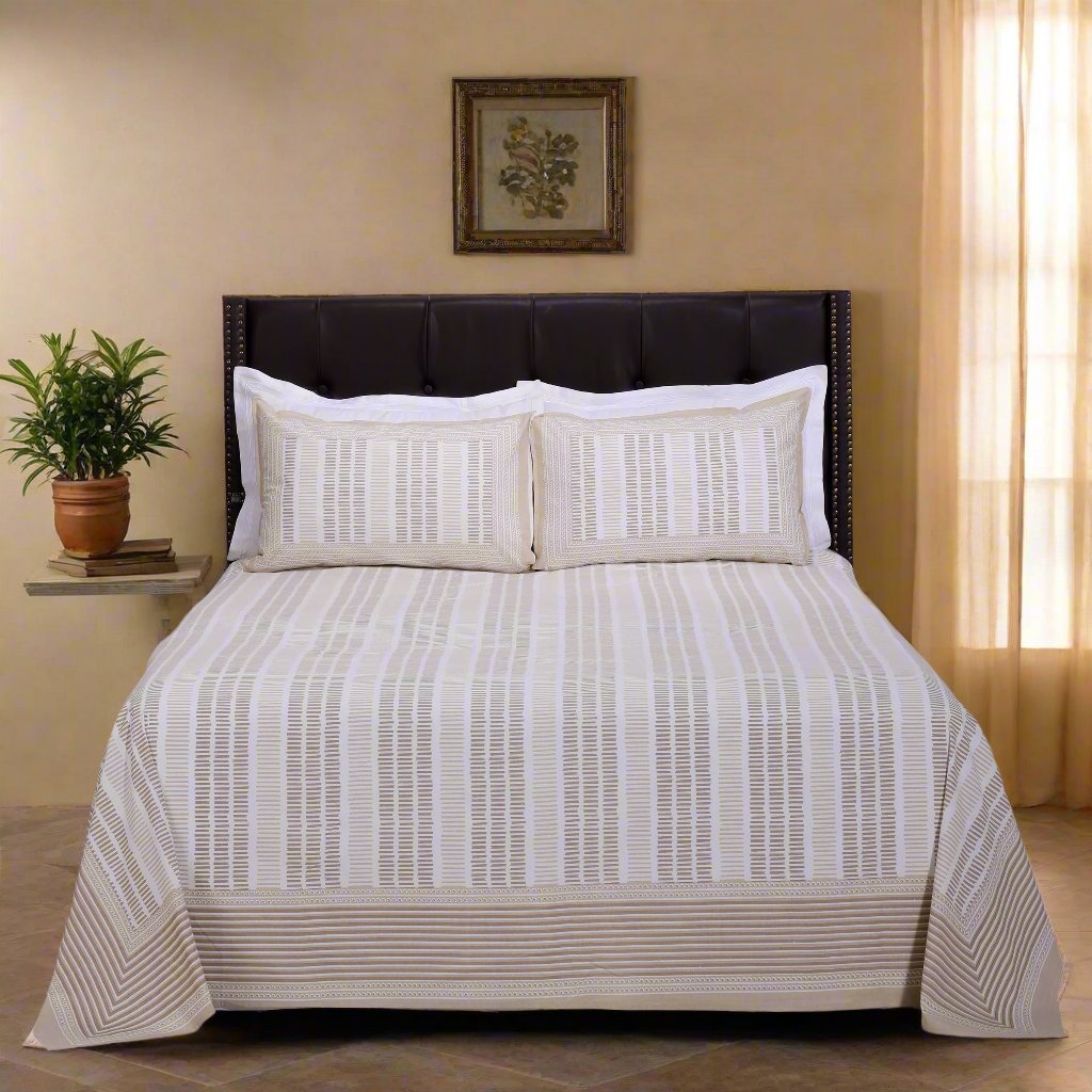 Gayatri Binary Beige Cotton Bedsheet - shahenazindia