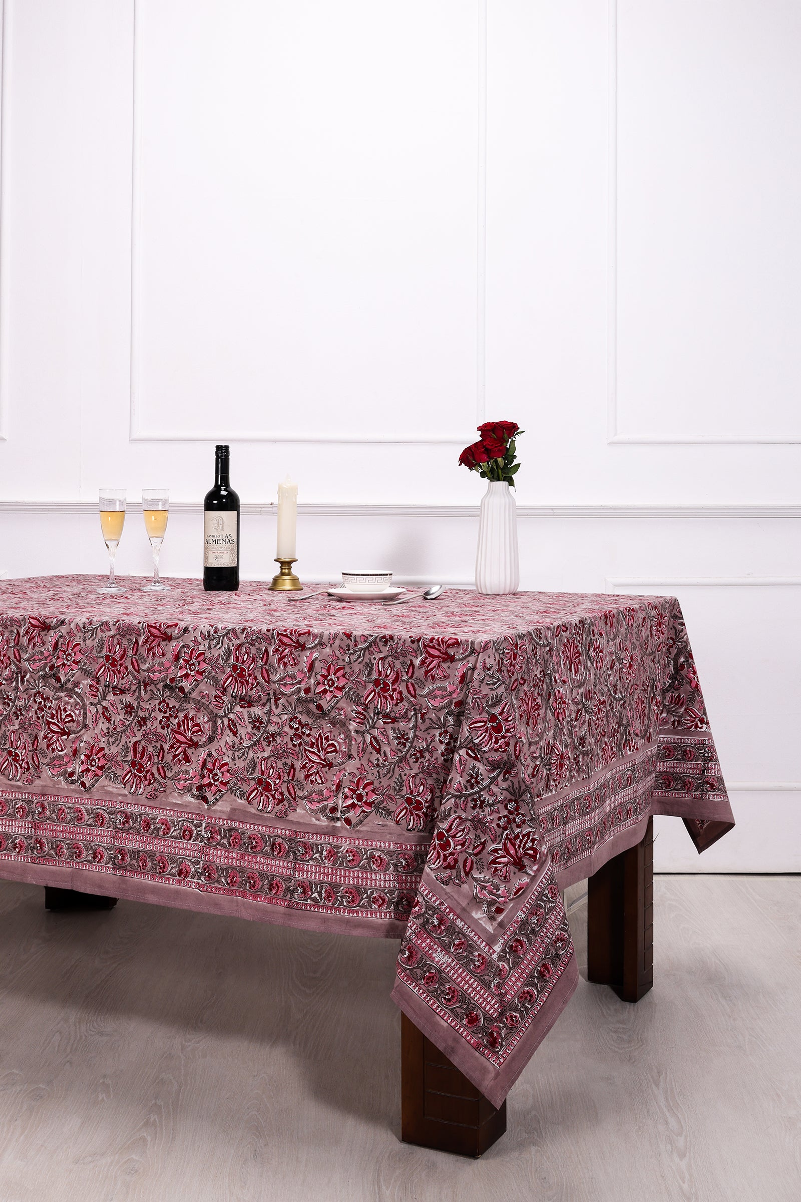 Gayatri Block Printed Purple Cotton Table Cover - shahenazindia