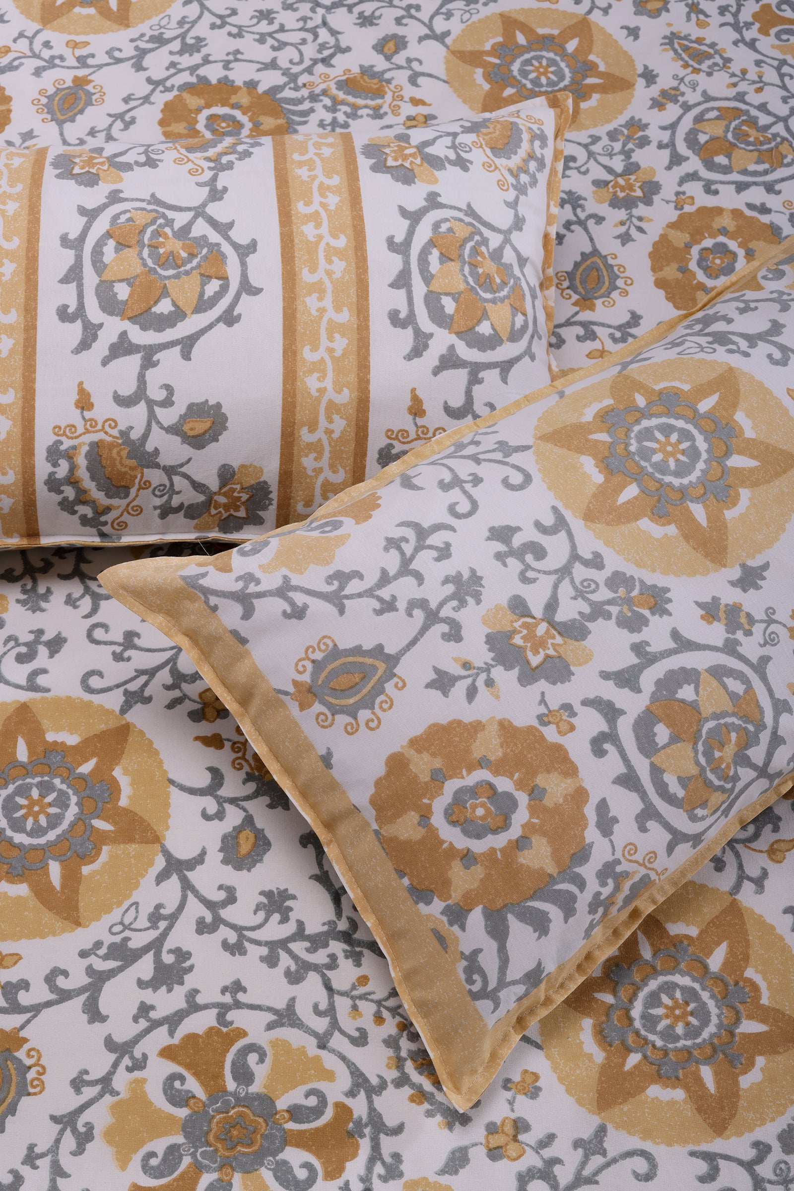 Gayatri Gaon Dalilah Mustard Cotton Bedsheet - shahenazindia