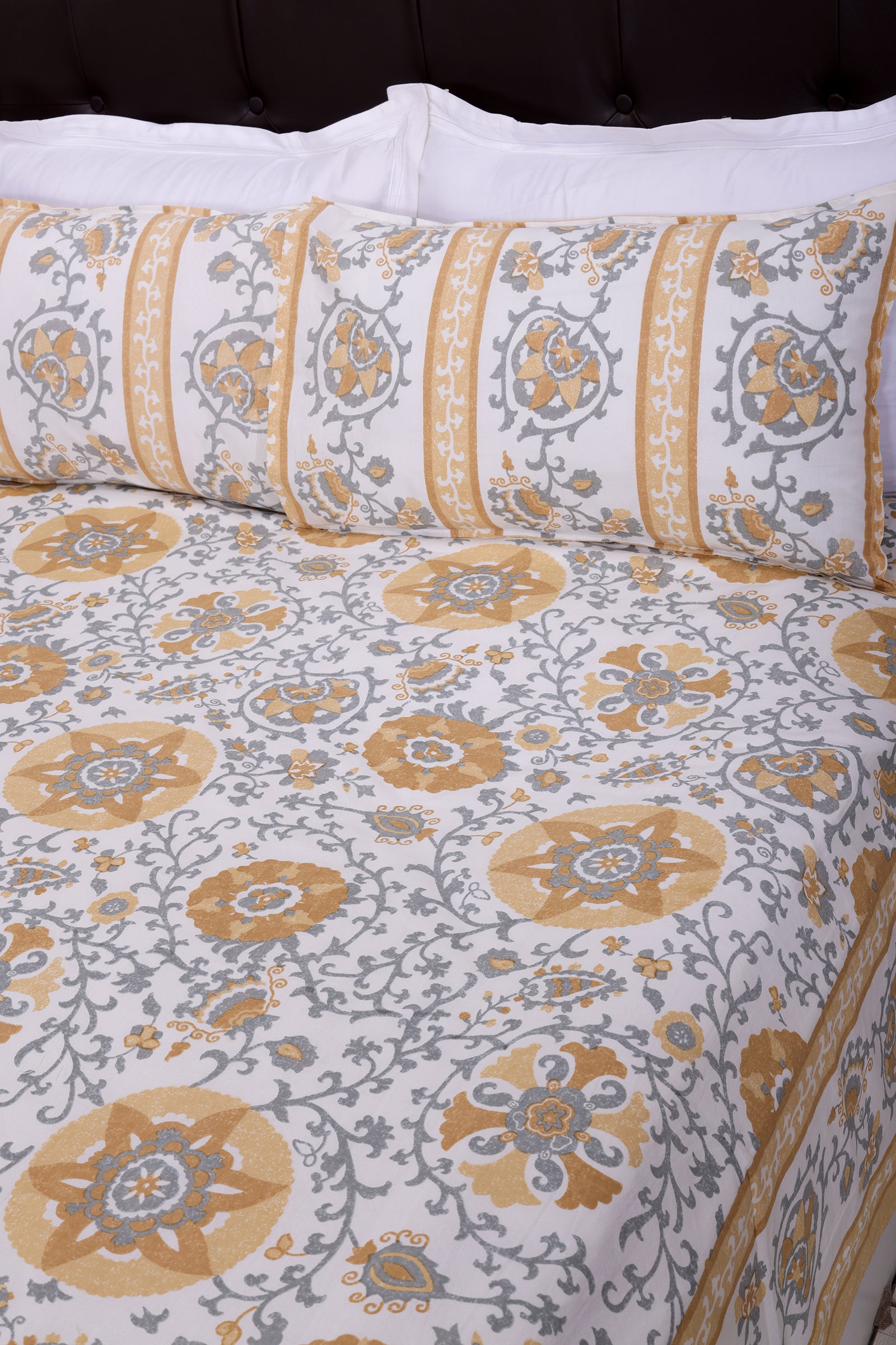 Gayatri Gaon Dalilah Mustard Cotton Bedsheet - shahenazindia