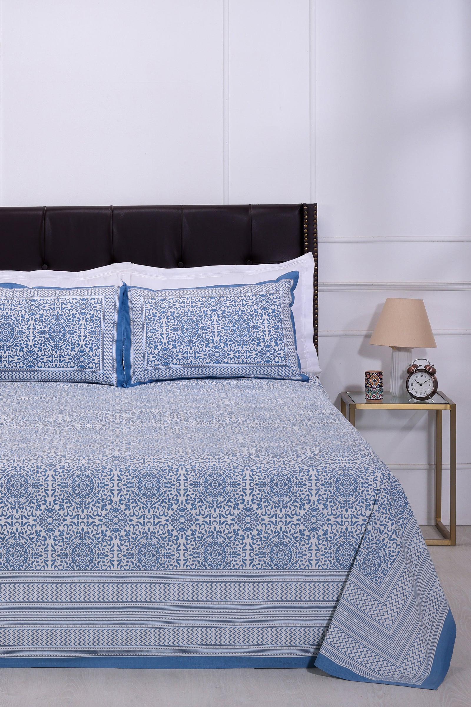 Gayatri Geo Artland Blue Cotton Bedsheet - shahenazindia