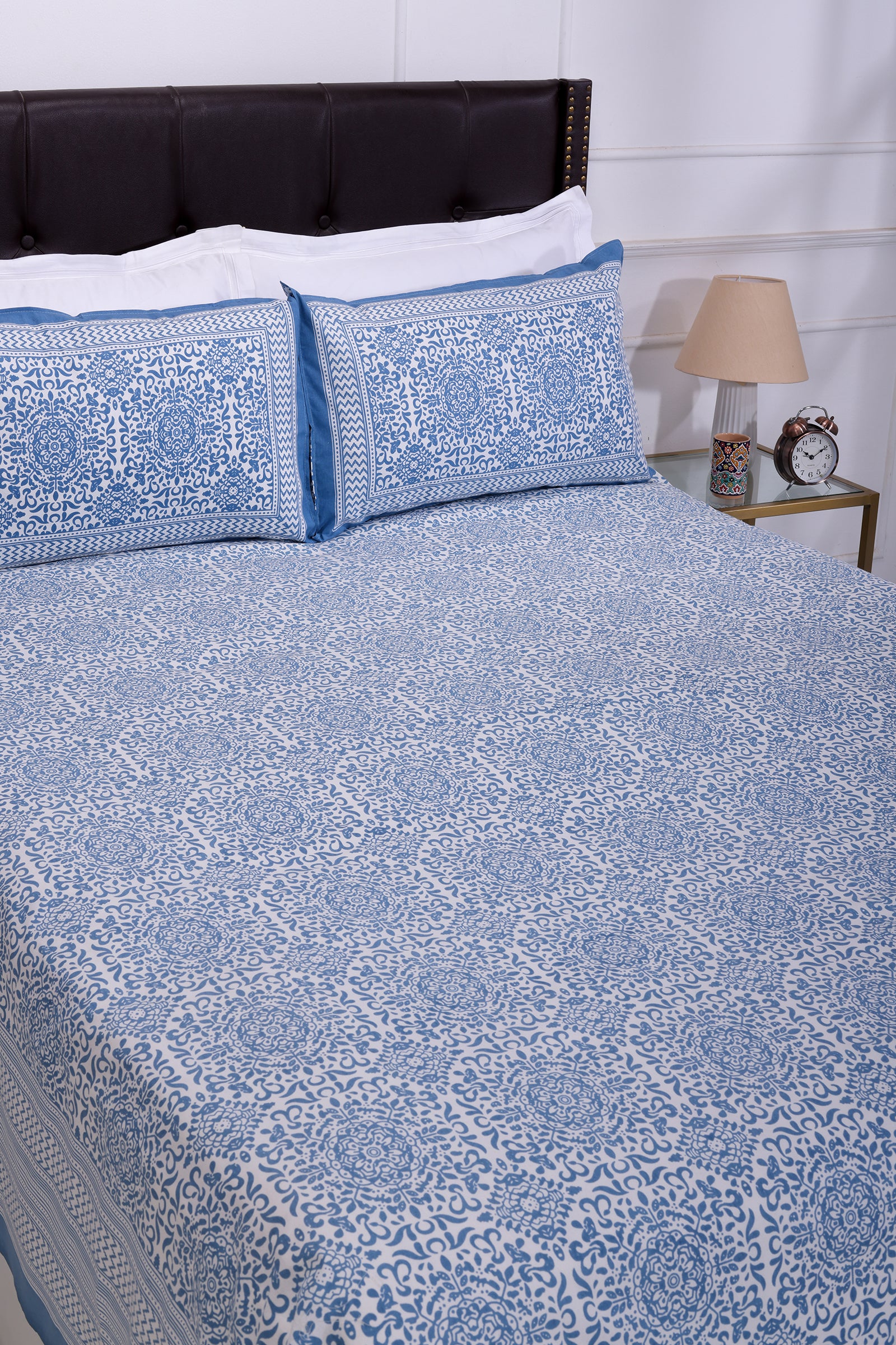 Gayatri Geo Artland Blue Cotton Bedsheet - shahenazindia