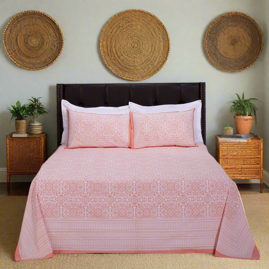 Gayatri Geo Artland Orange Cotton Bedsheet - shahenazindia