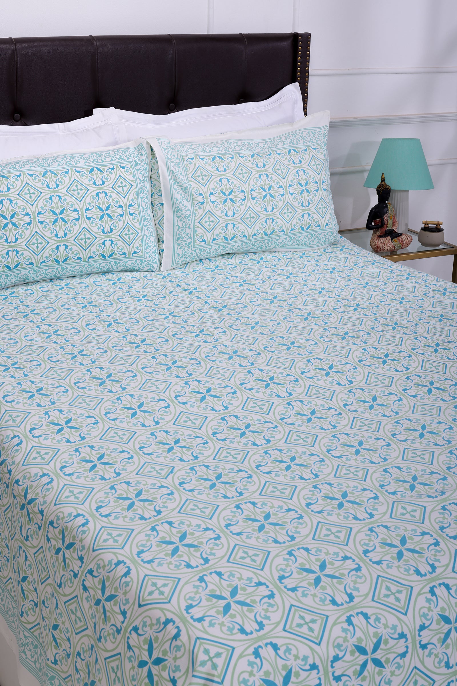 Gayatri Mosaic Blue Cotton Bedsheet - shahenazindia