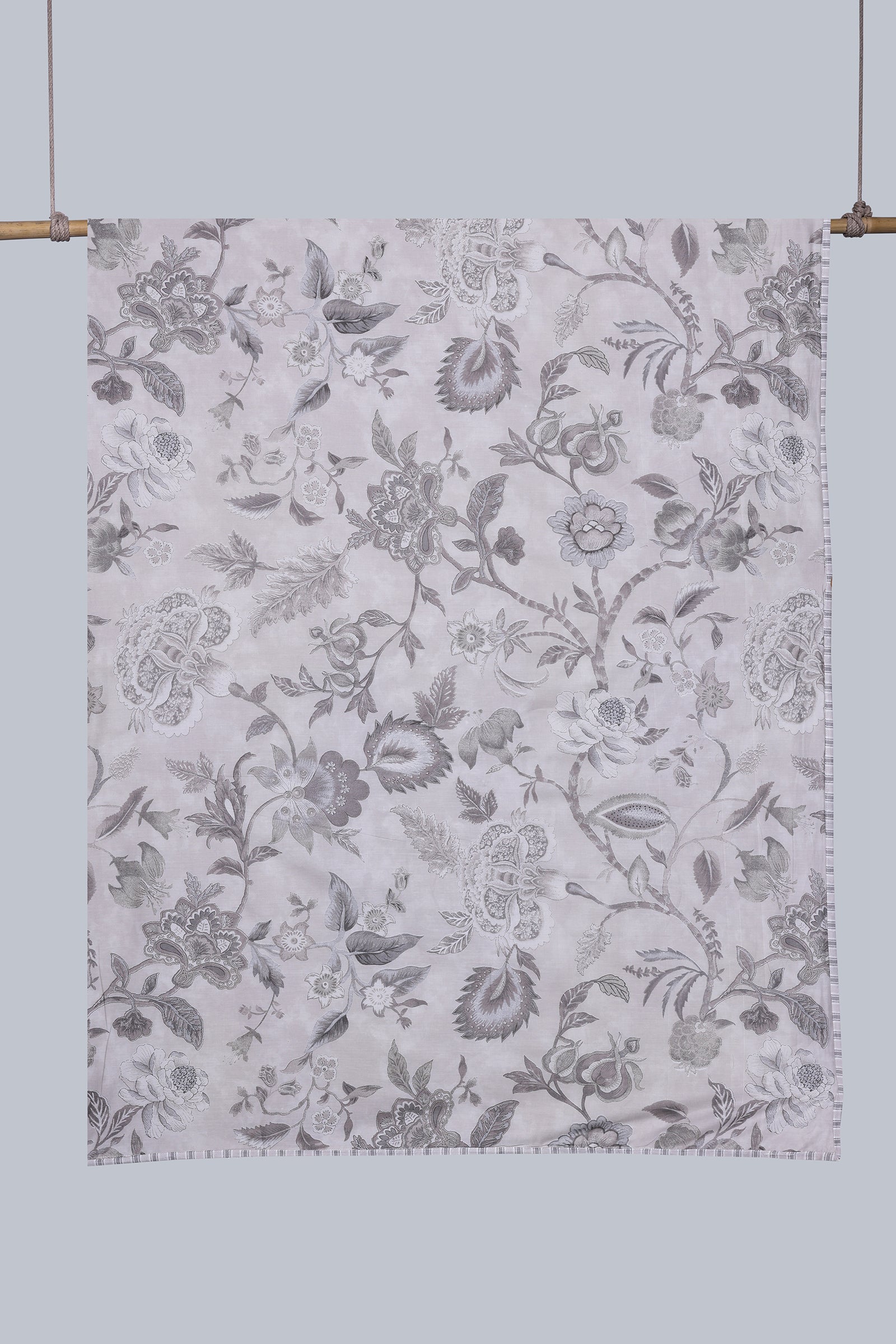 Gloxina Print Grey Reversible Cotton Muslin Dohar - shahenazindia