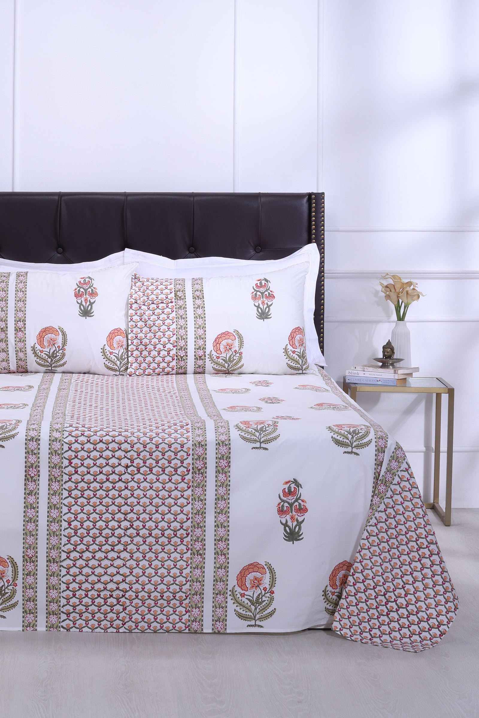 Gul E Firozi Mehandi Cotton Percale Bedsheet - shahenazindia