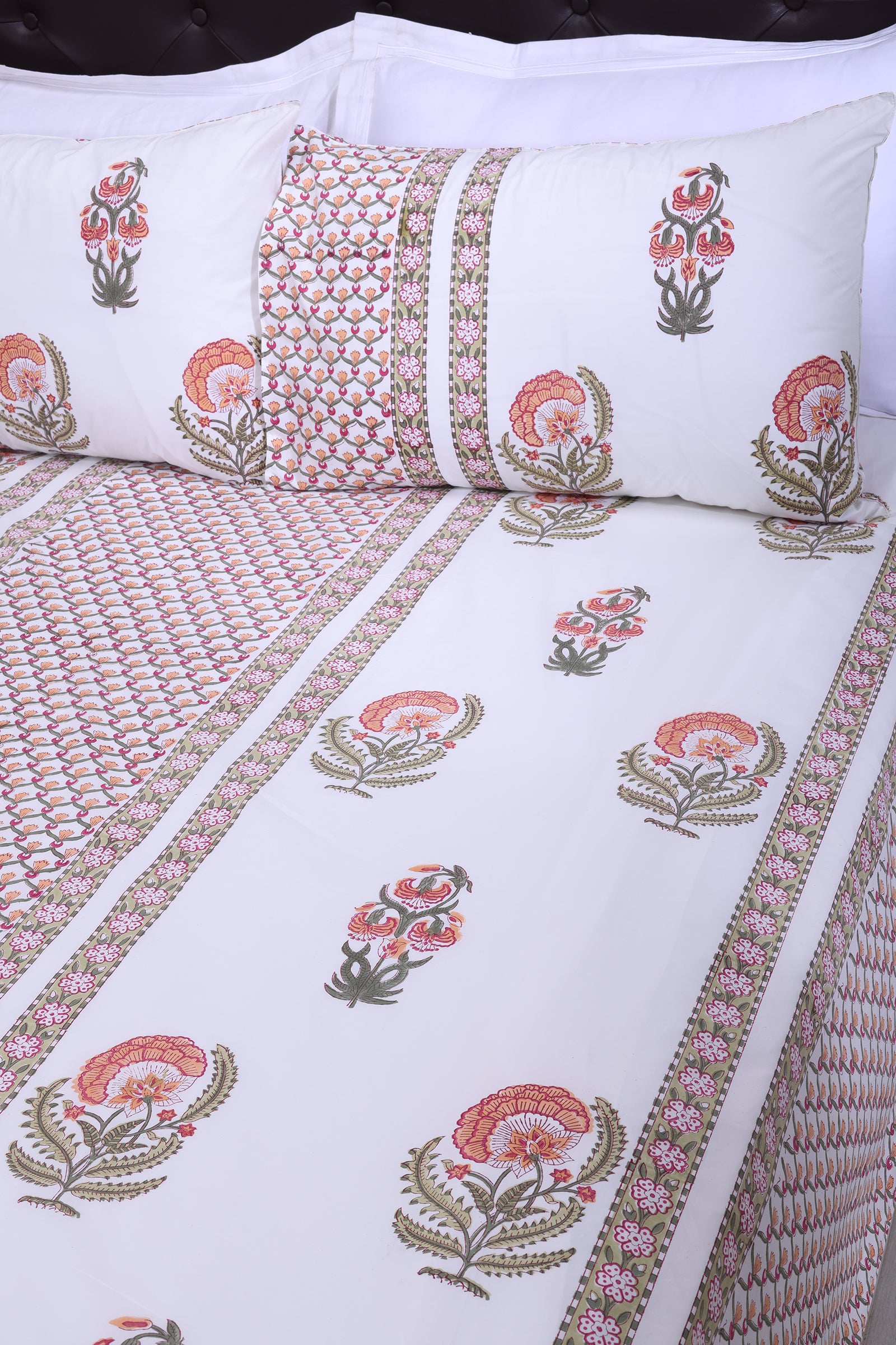 Gul E Firozi Mehandi Cotton Percale Bedsheet - shahenazindia