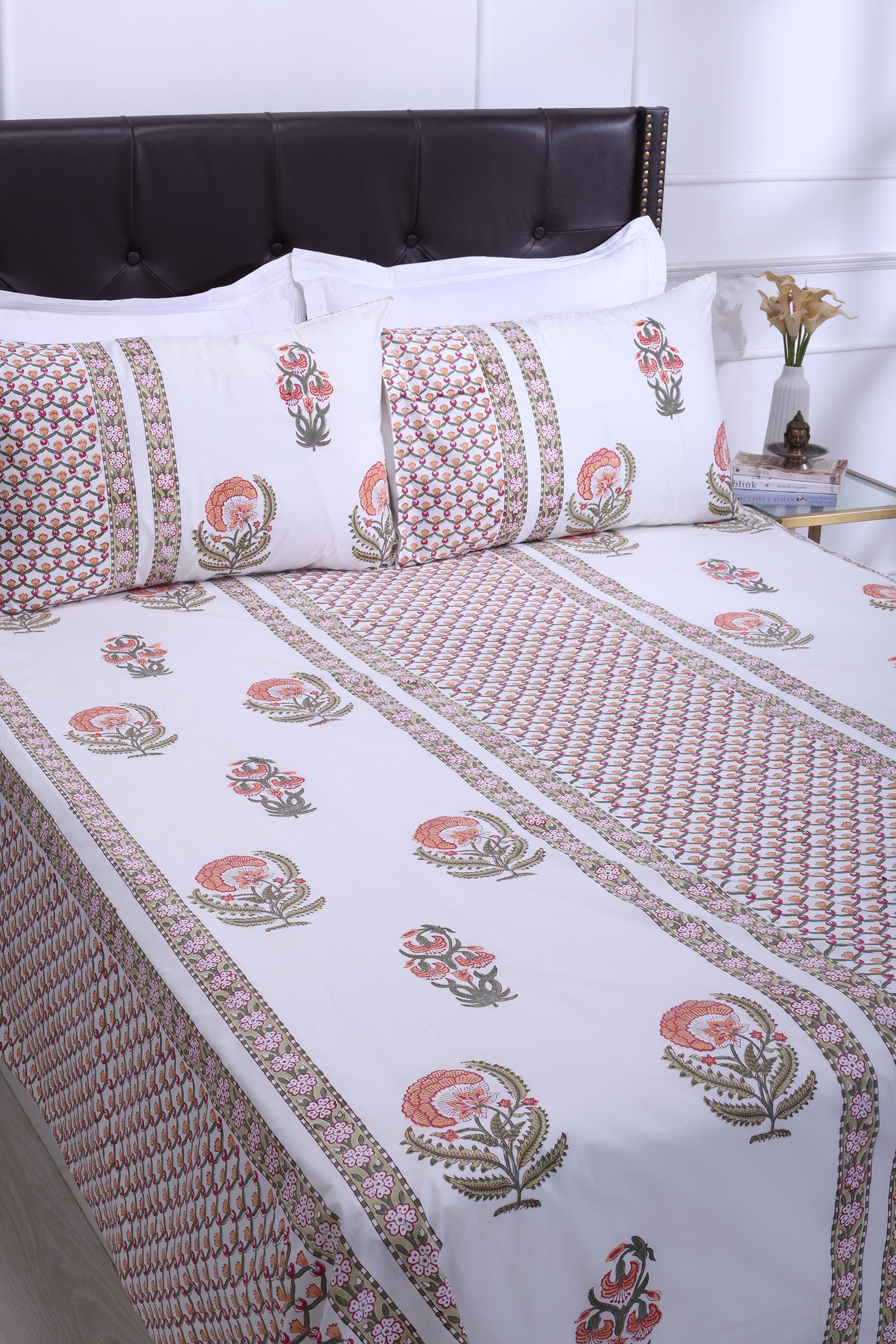 Gul E Firozi Mehandi Cotton Percale Bedsheet - shahenazindia