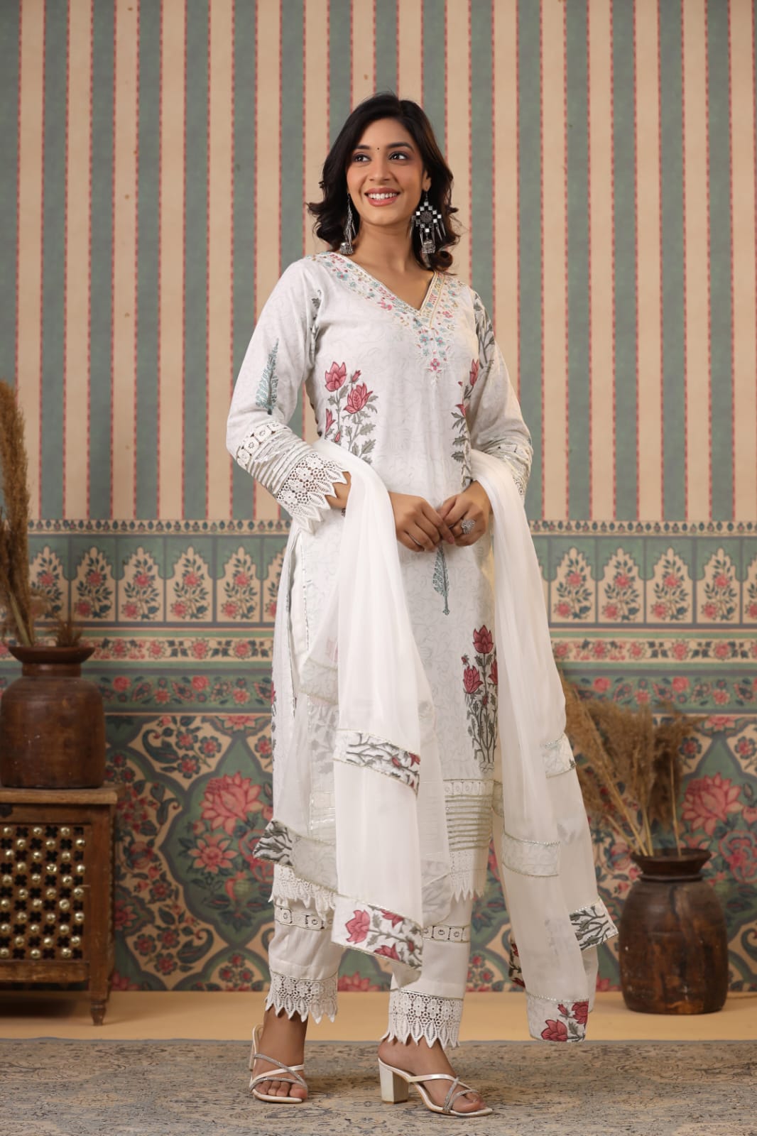 Gulnaaz Adeela White Cotton Kurta Set with Dupatta