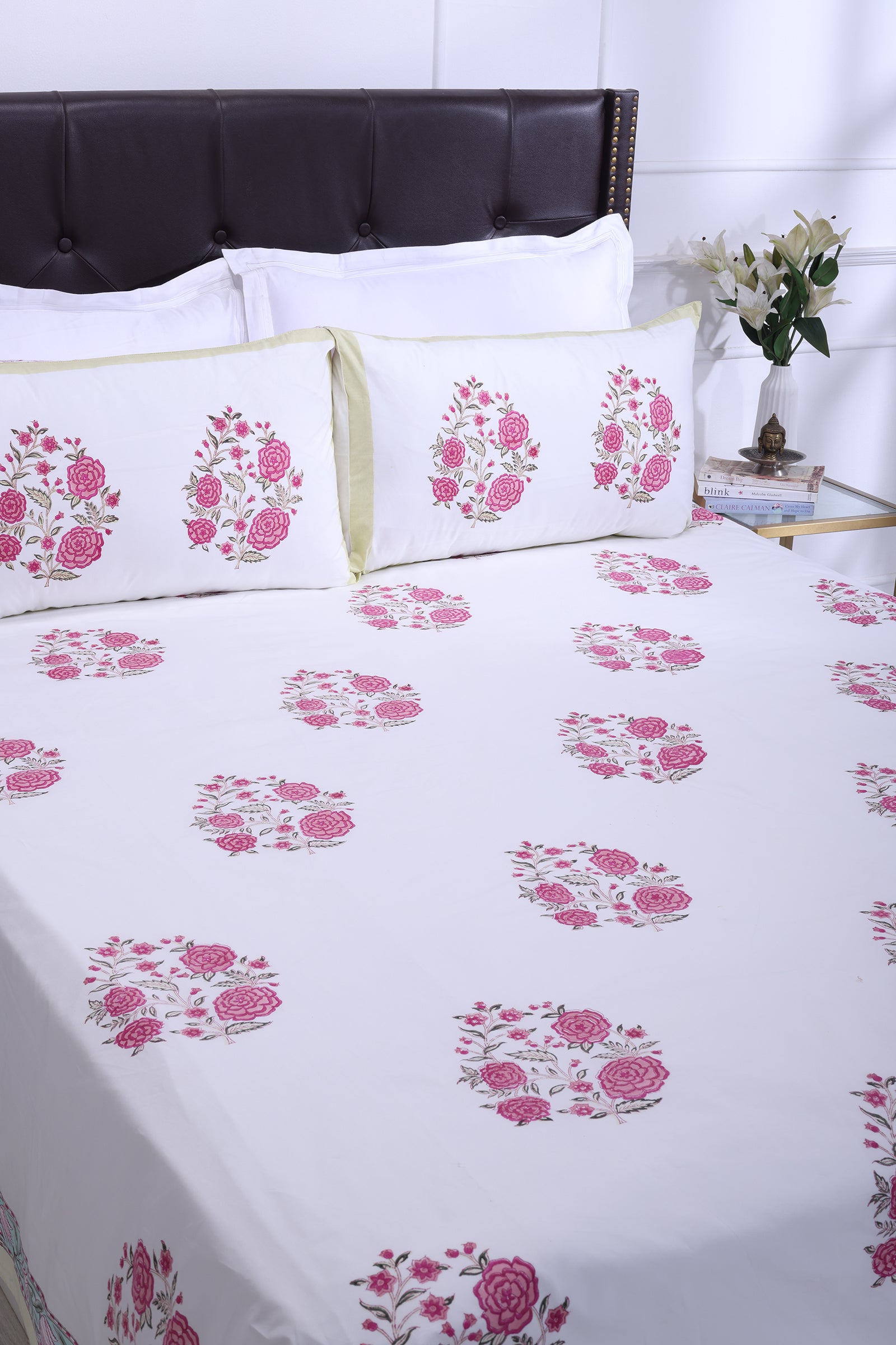 Gulnaz Pink Cotton Percale Bedsheet - shahenazindia