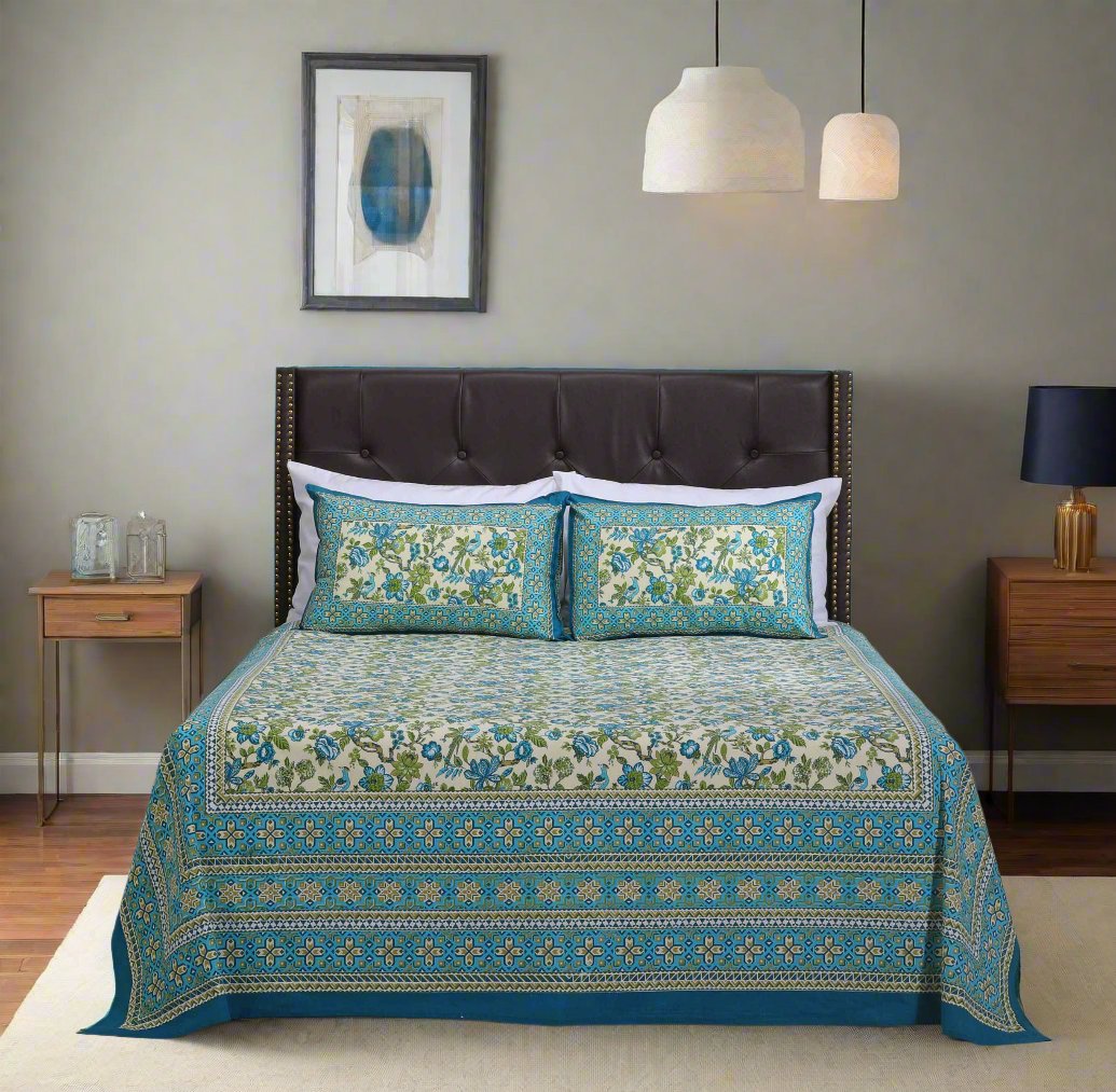 Turquoise Cymbidian Flower Cotton Bedsheet