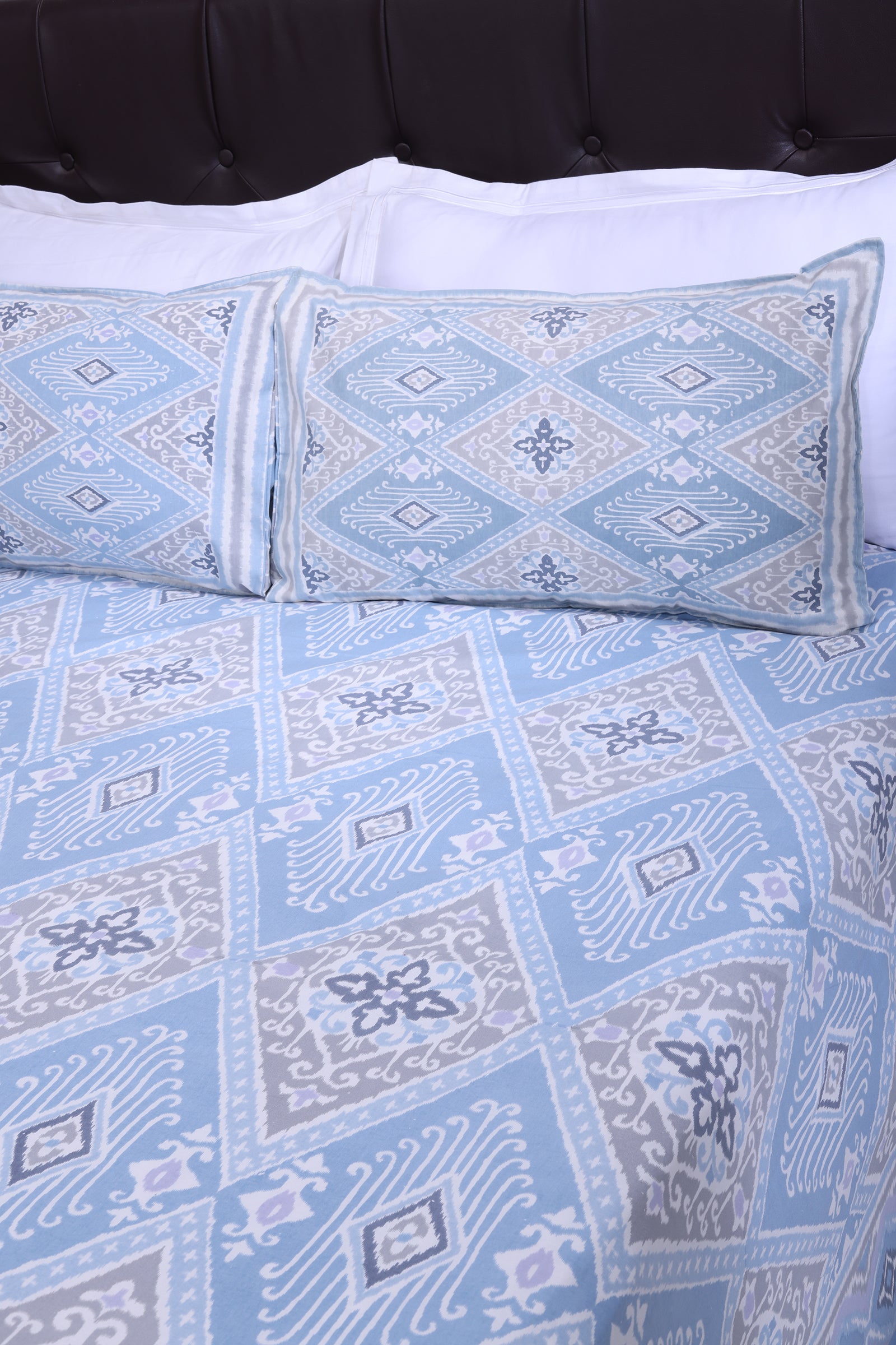 Ikat Paan New Blue Cotton Bedsheet - shahenazindia