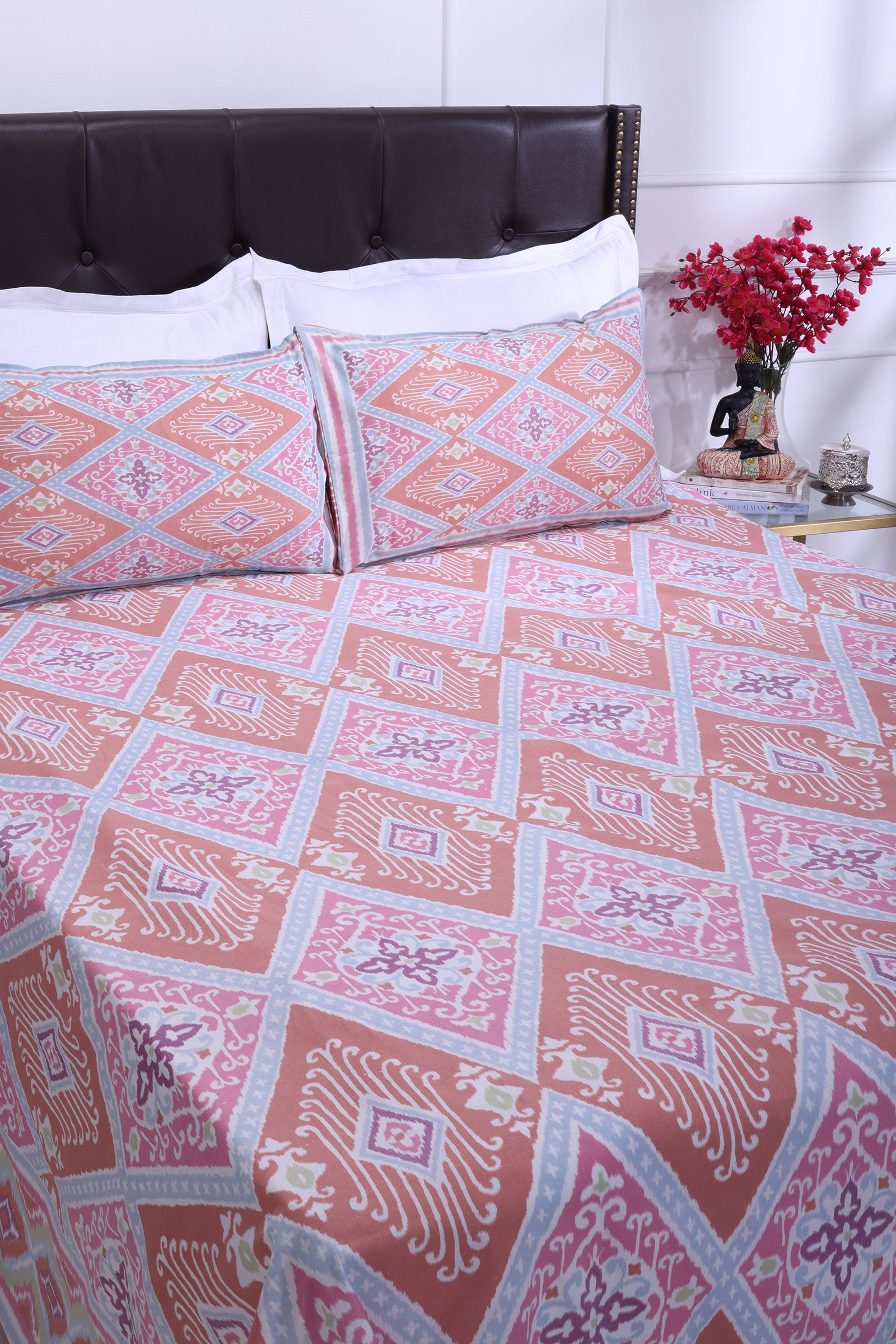 Ikat Paan New Rust Cotton Bedsheet - shahenazindia