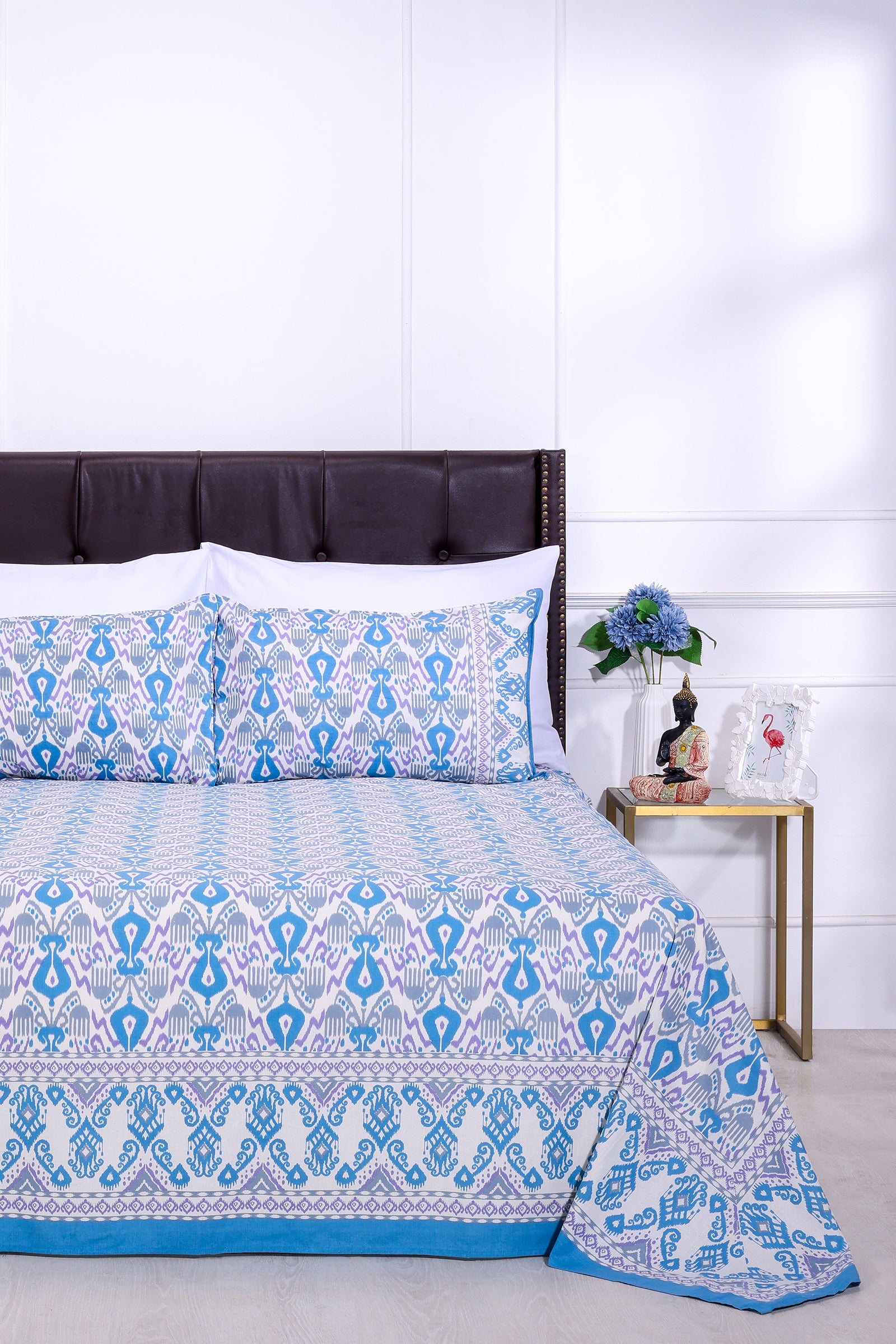 Ikkat Alfas Blue Cotton Bedsheet