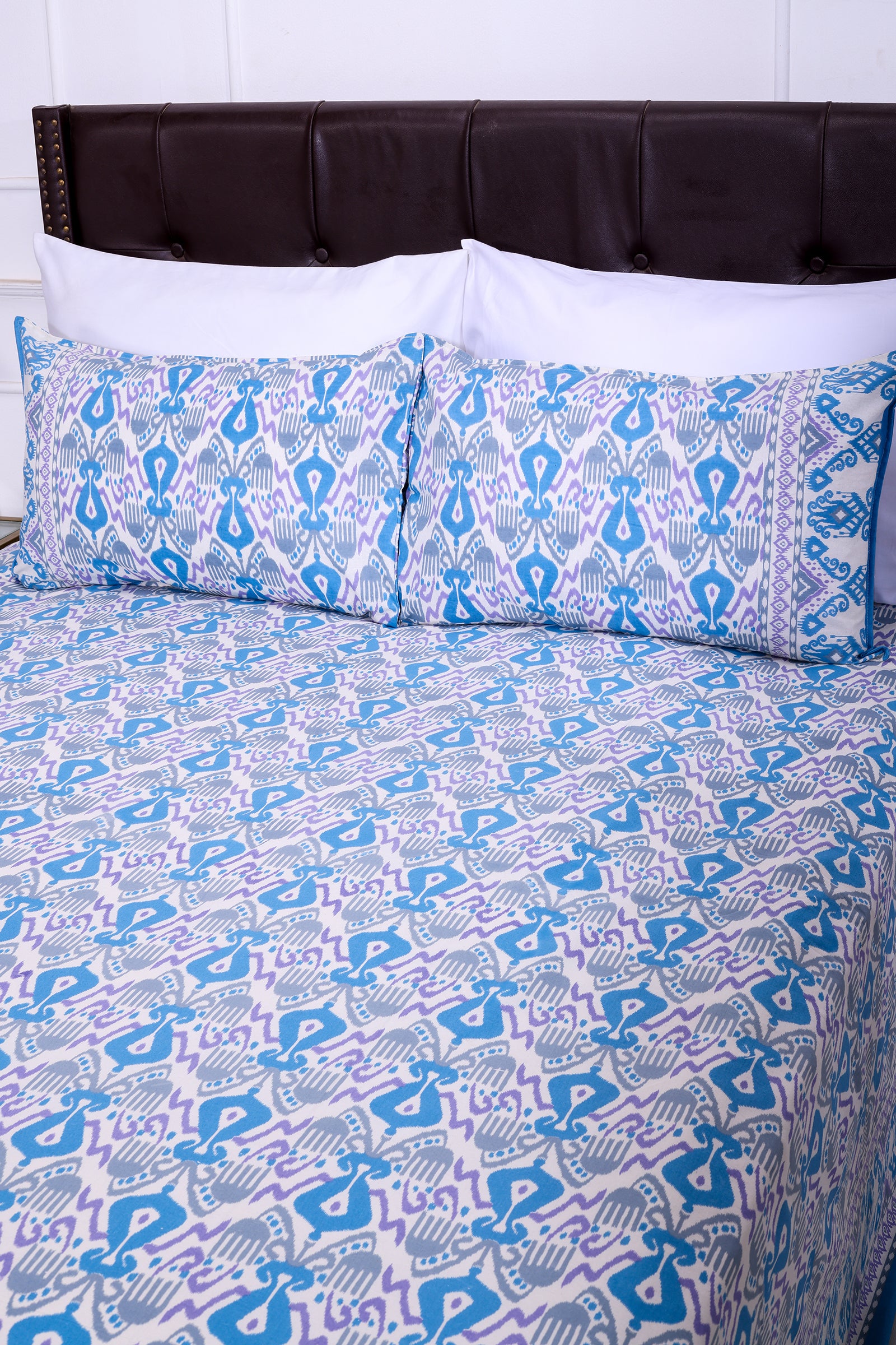 Ikkat Alfas Blue Cotton Bedsheet