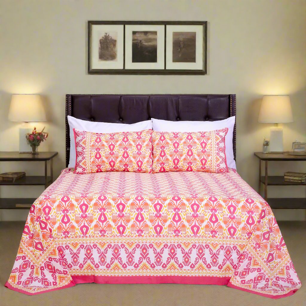 Ikkat Alfas Pink Cotton Bedsheet