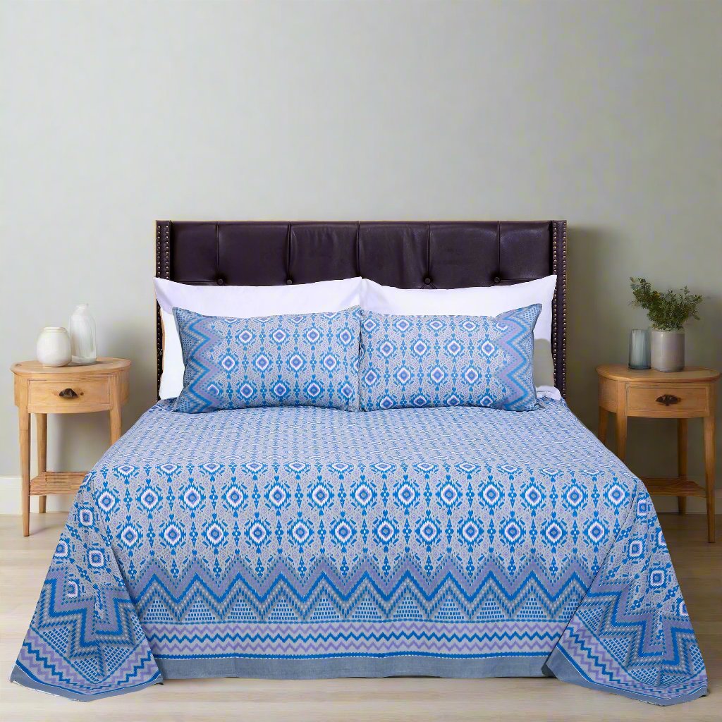 Ikkat Beera Blue Cotton Bedsheet