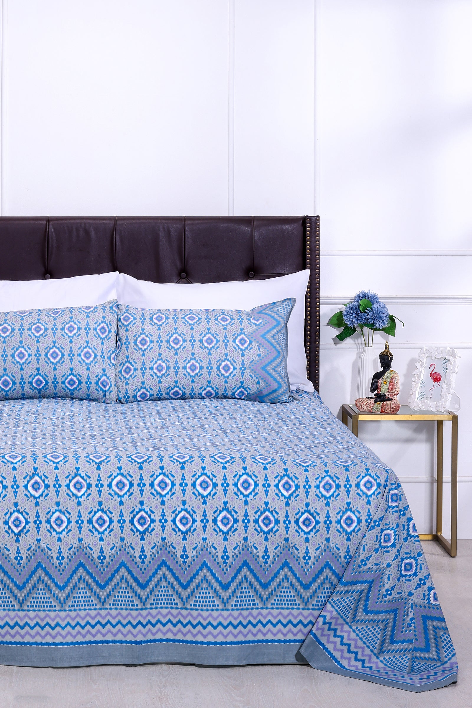 Ikkat Beera Blue Cotton Bedsheet