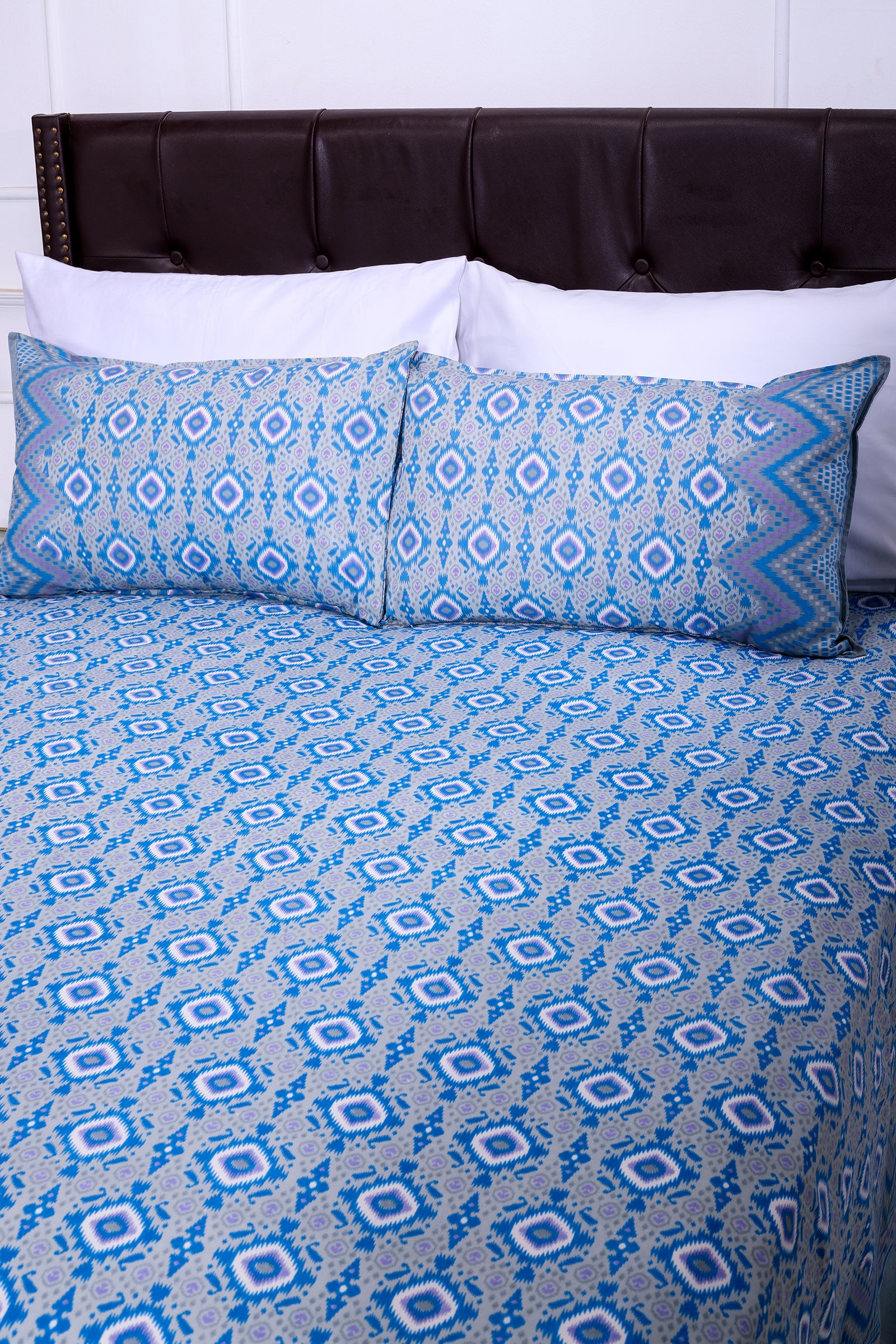 Ikkat Beera Blue Cotton Bedsheet