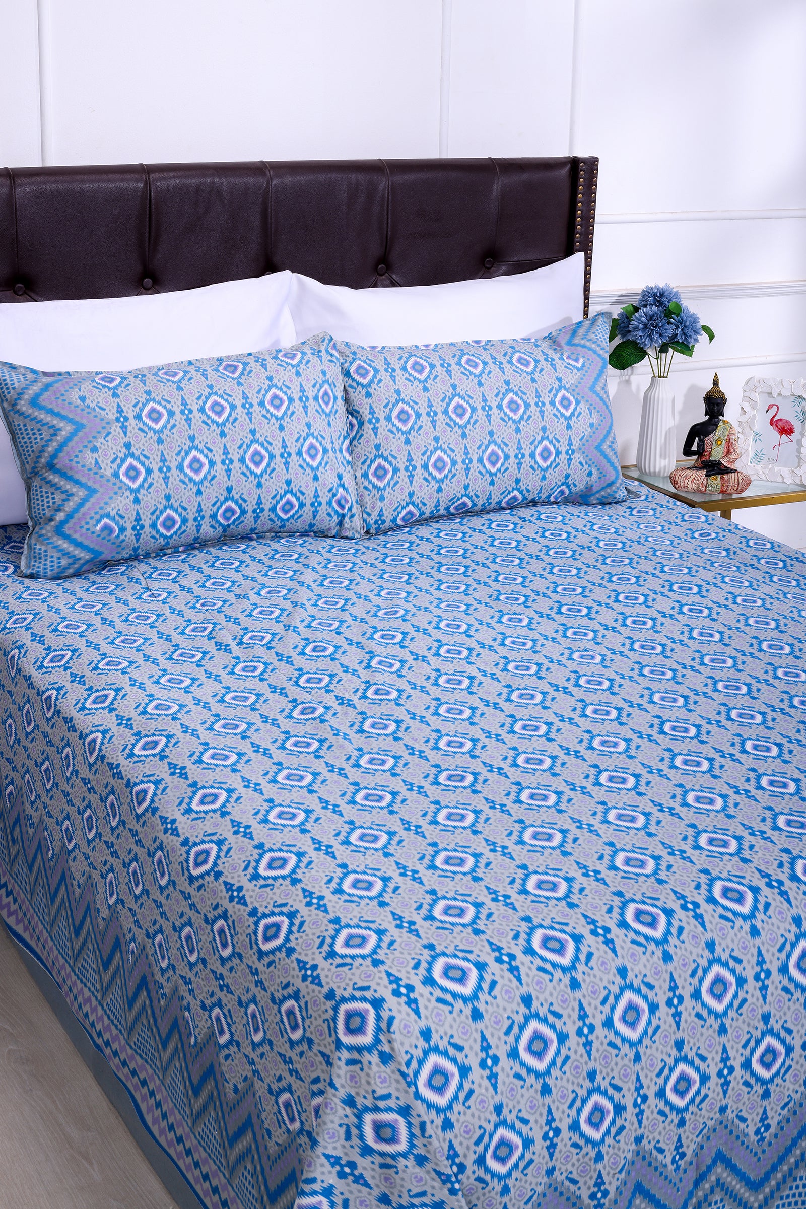 Ikkat Beera Blue Cotton Bedsheet