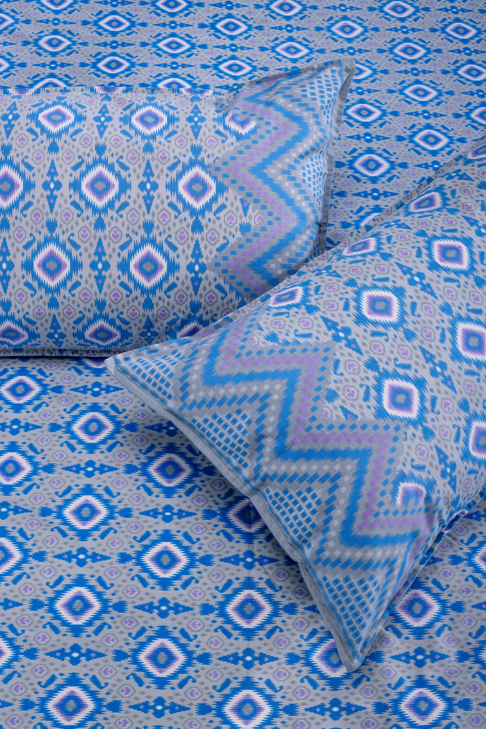 Ikkat Beera Blue Cotton Bedsheet