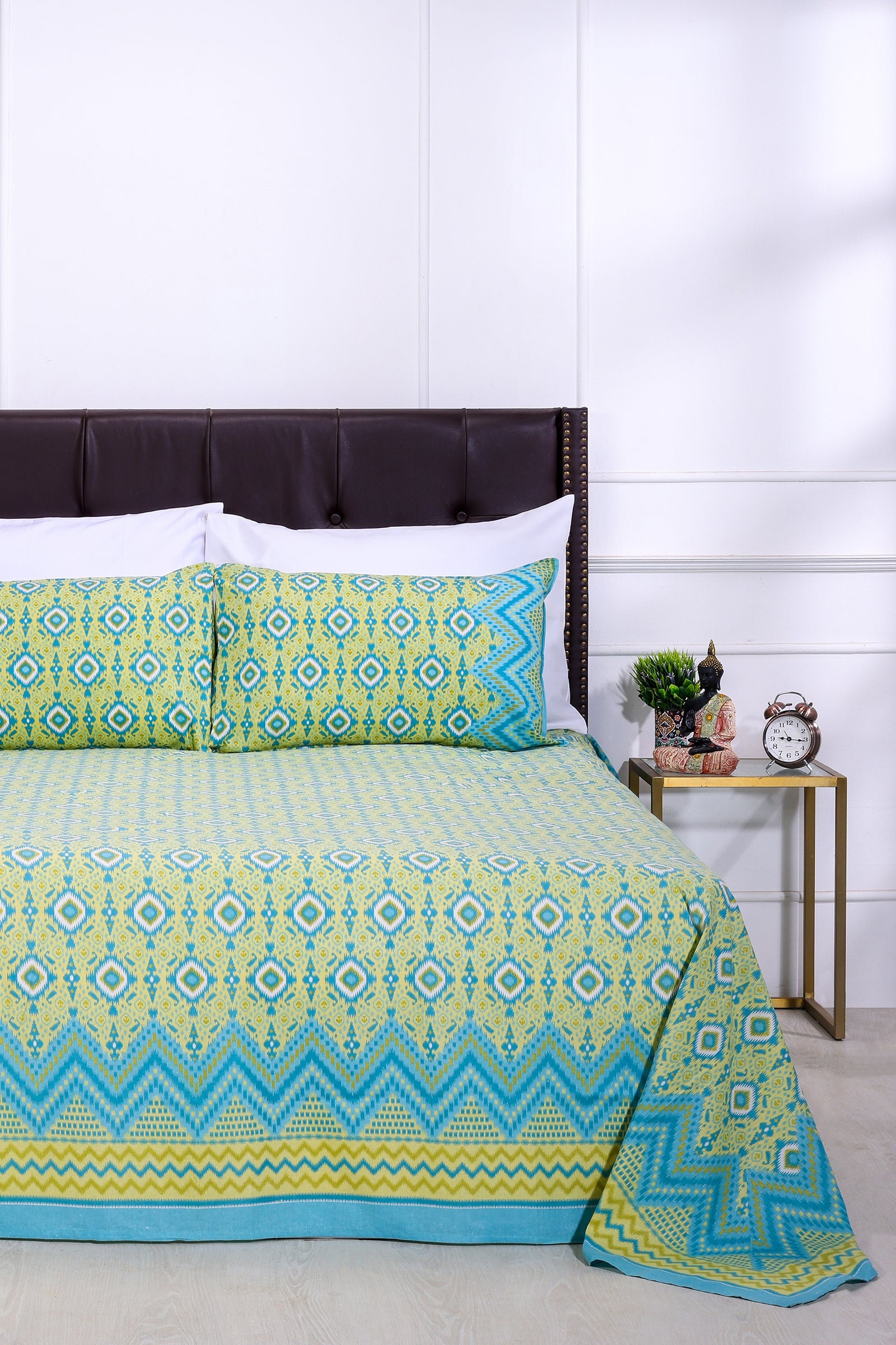 Ikkat Beera Olive Cotton Bedsheet