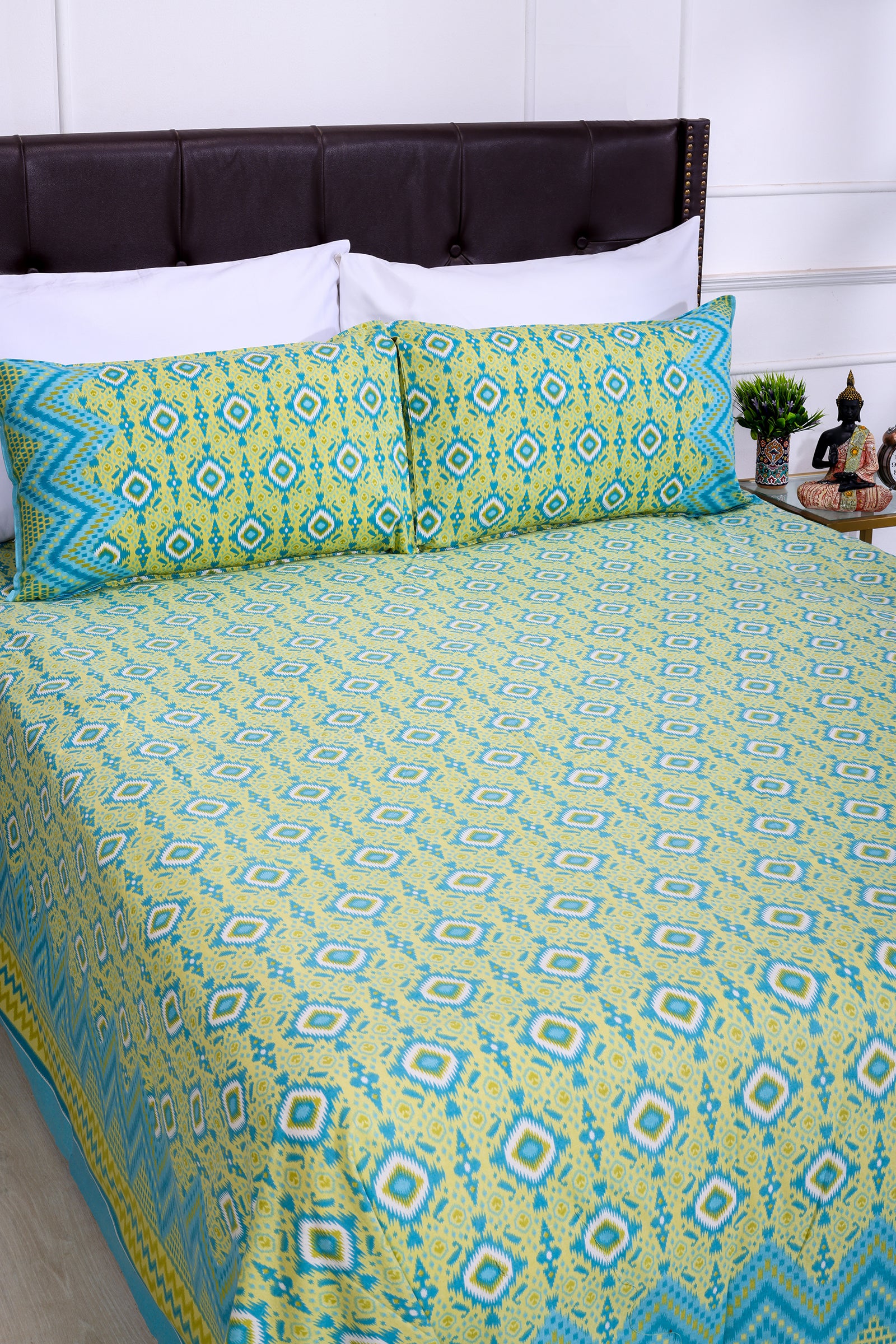 Ikkat Beera Olive Cotton Bedsheet