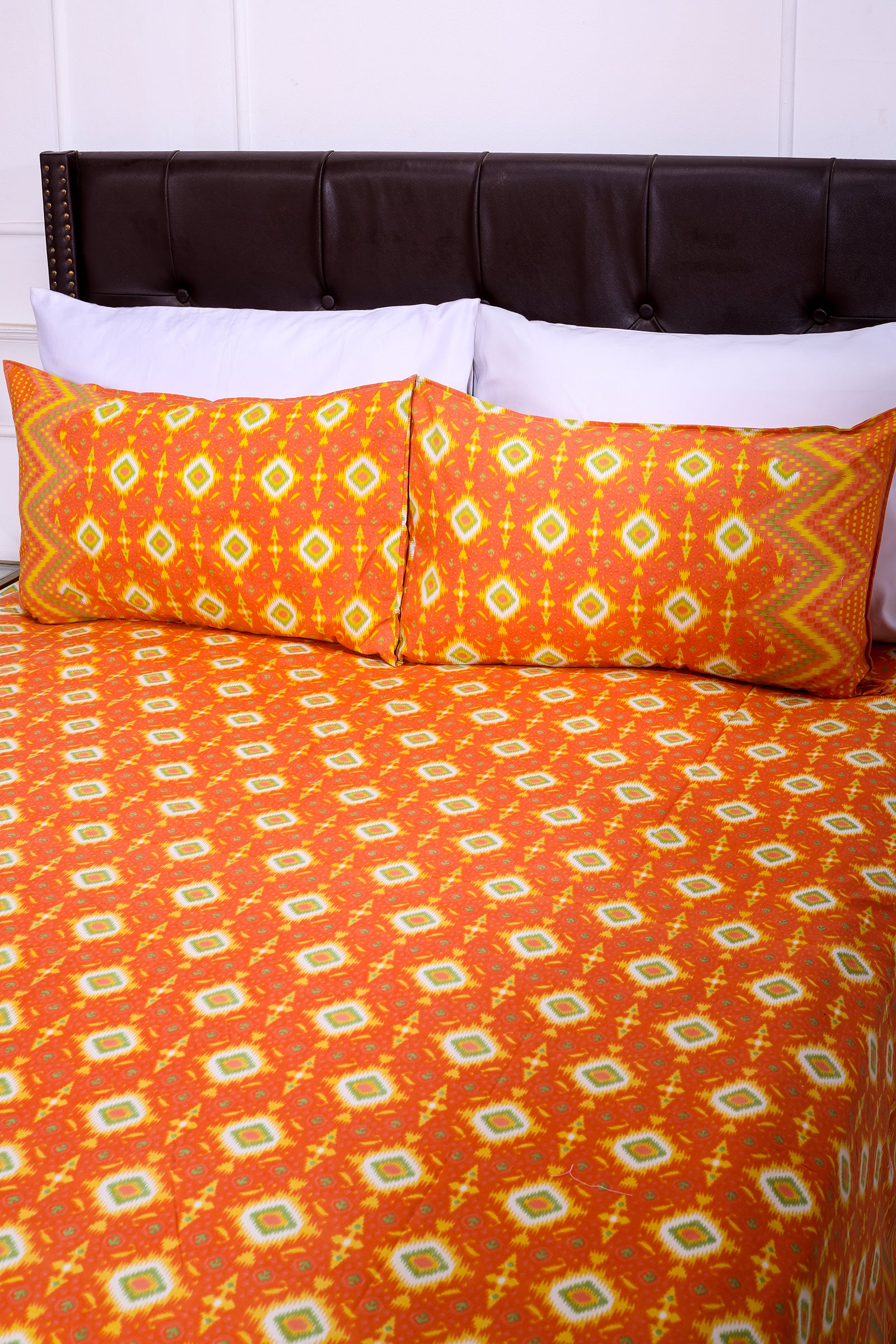 Ikkat Beera Orange Cotton Bedsheet