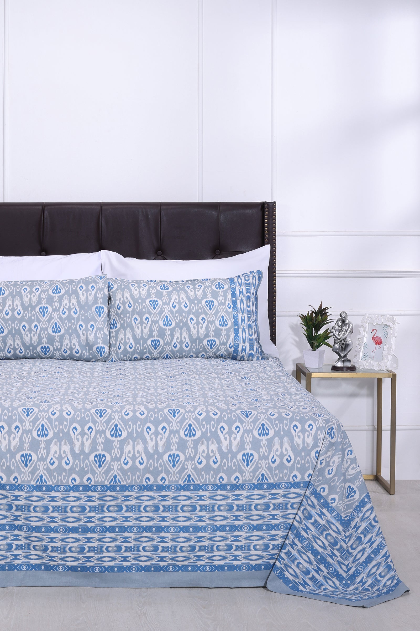 Ikkat Dionne Blue Cotton Bedsheet