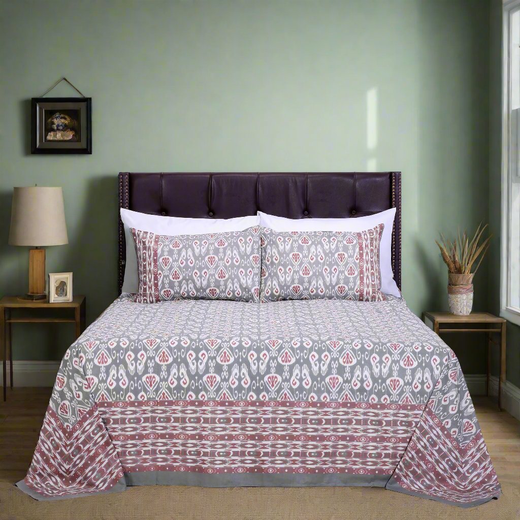 Ikkat Dionne Grey Cotton Bedsheet