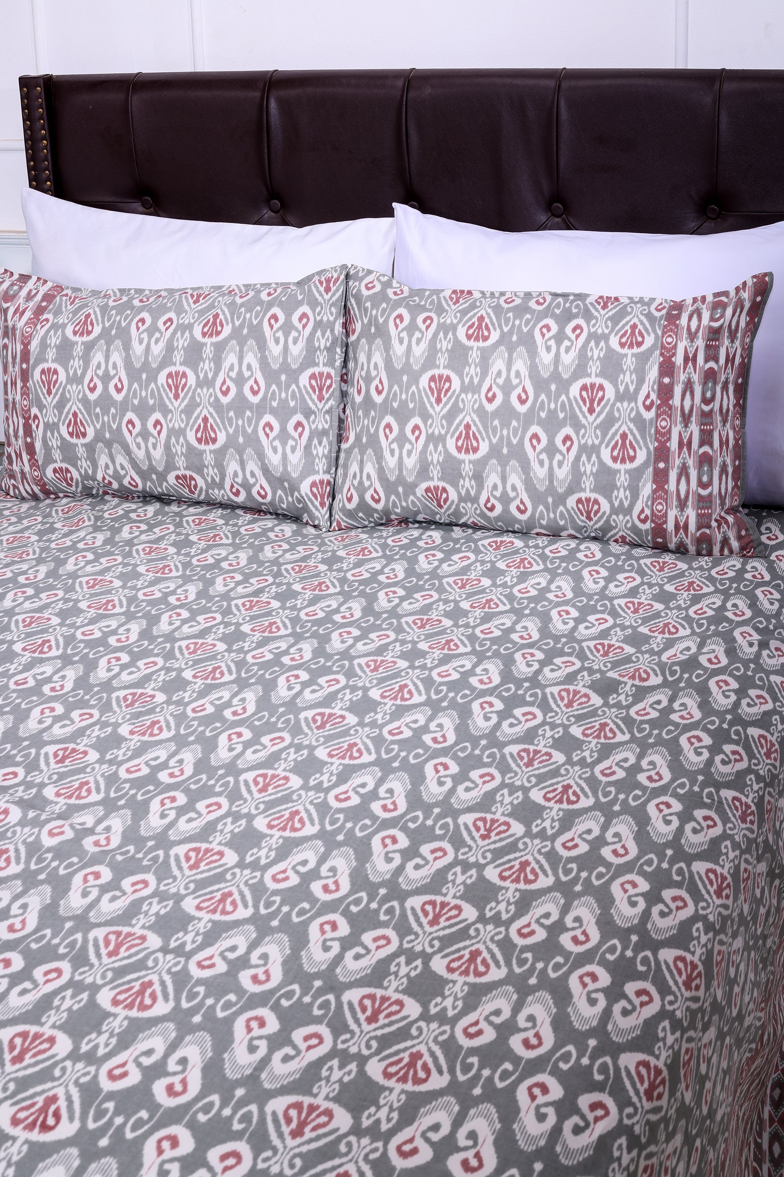 Ikkat Dionne Grey Cotton Bedsheet