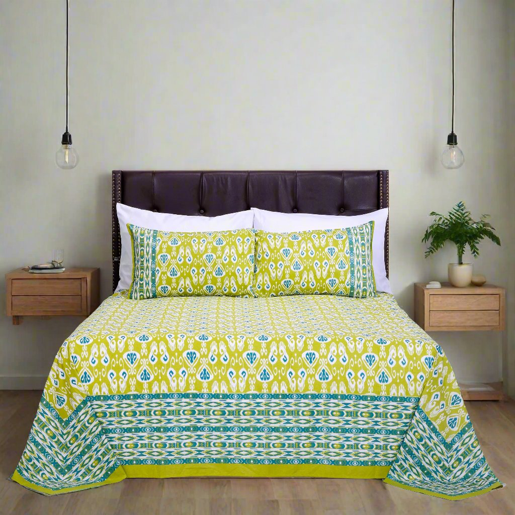 Ikkat Dionne Olive Cotton Bedsheet