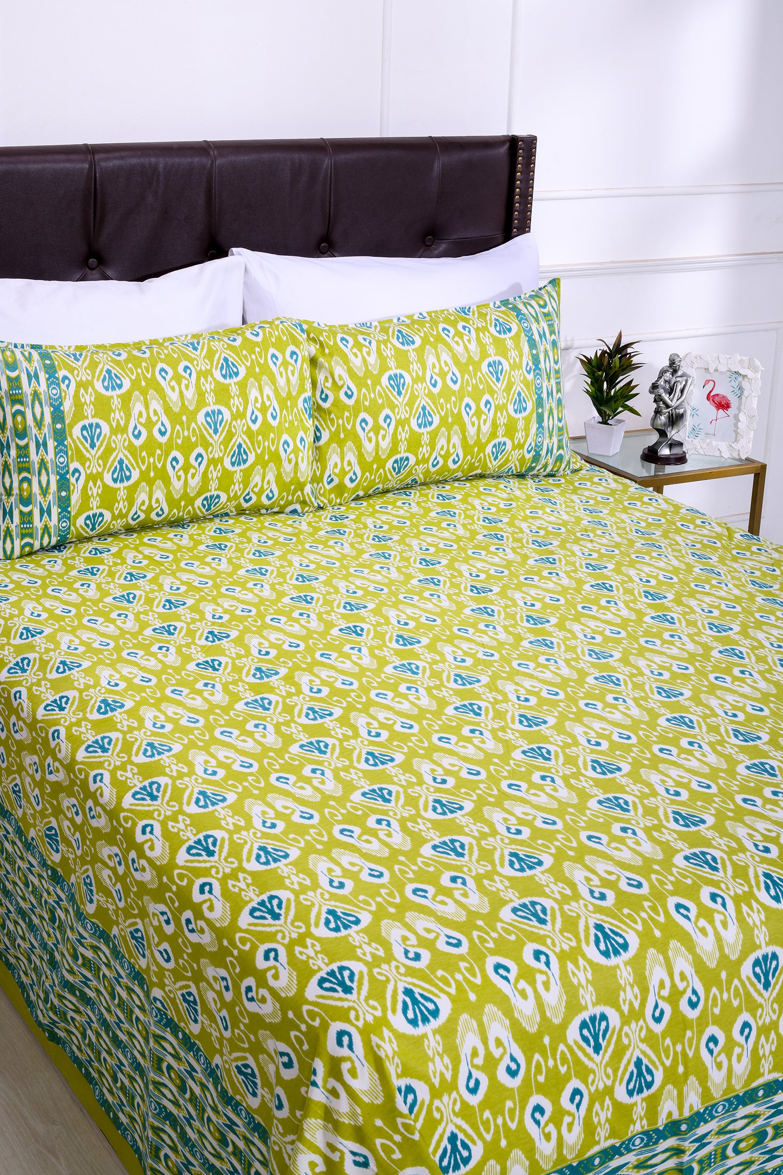 Ikkat Dionne Olive Cotton Bedsheet