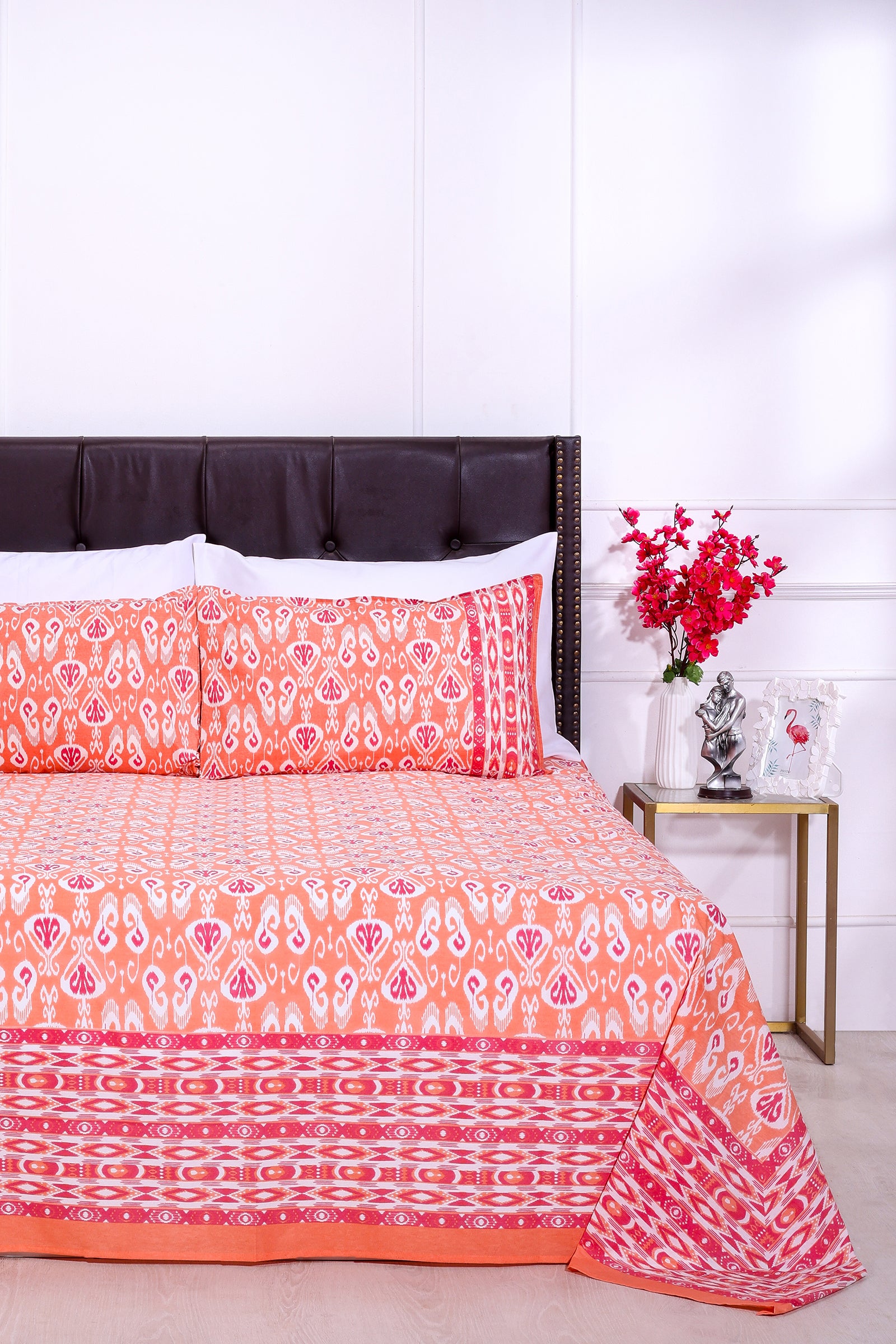 Ikkat Dionne Orange Cotton Bedsheet