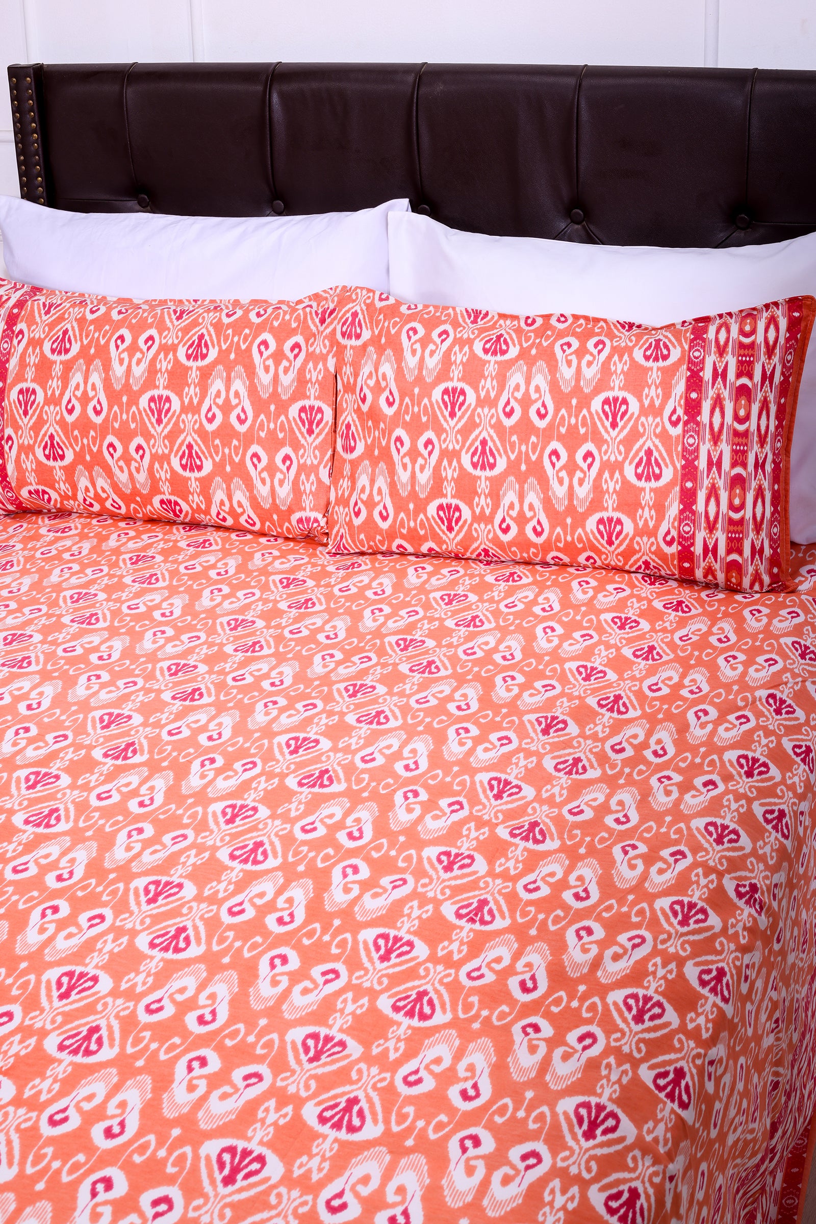 Ikkat Dionne Orange Cotton Bedsheet