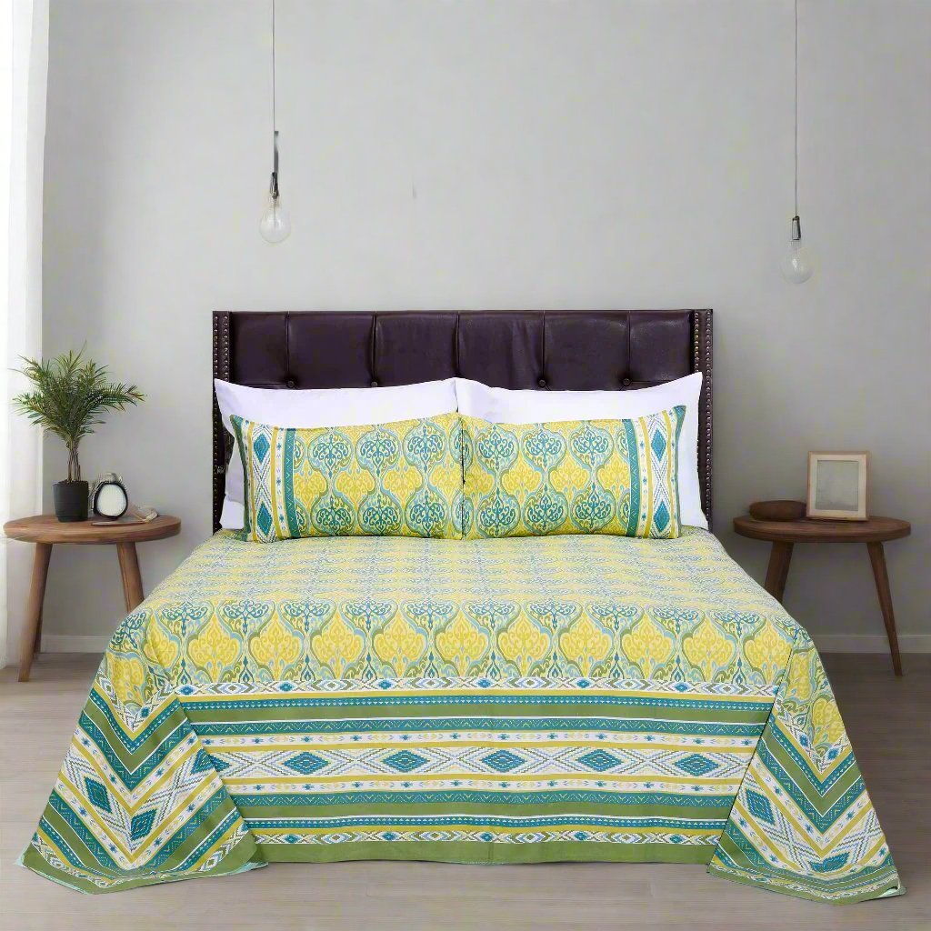 Ikkat Divine Olive Cotton Bedsheet