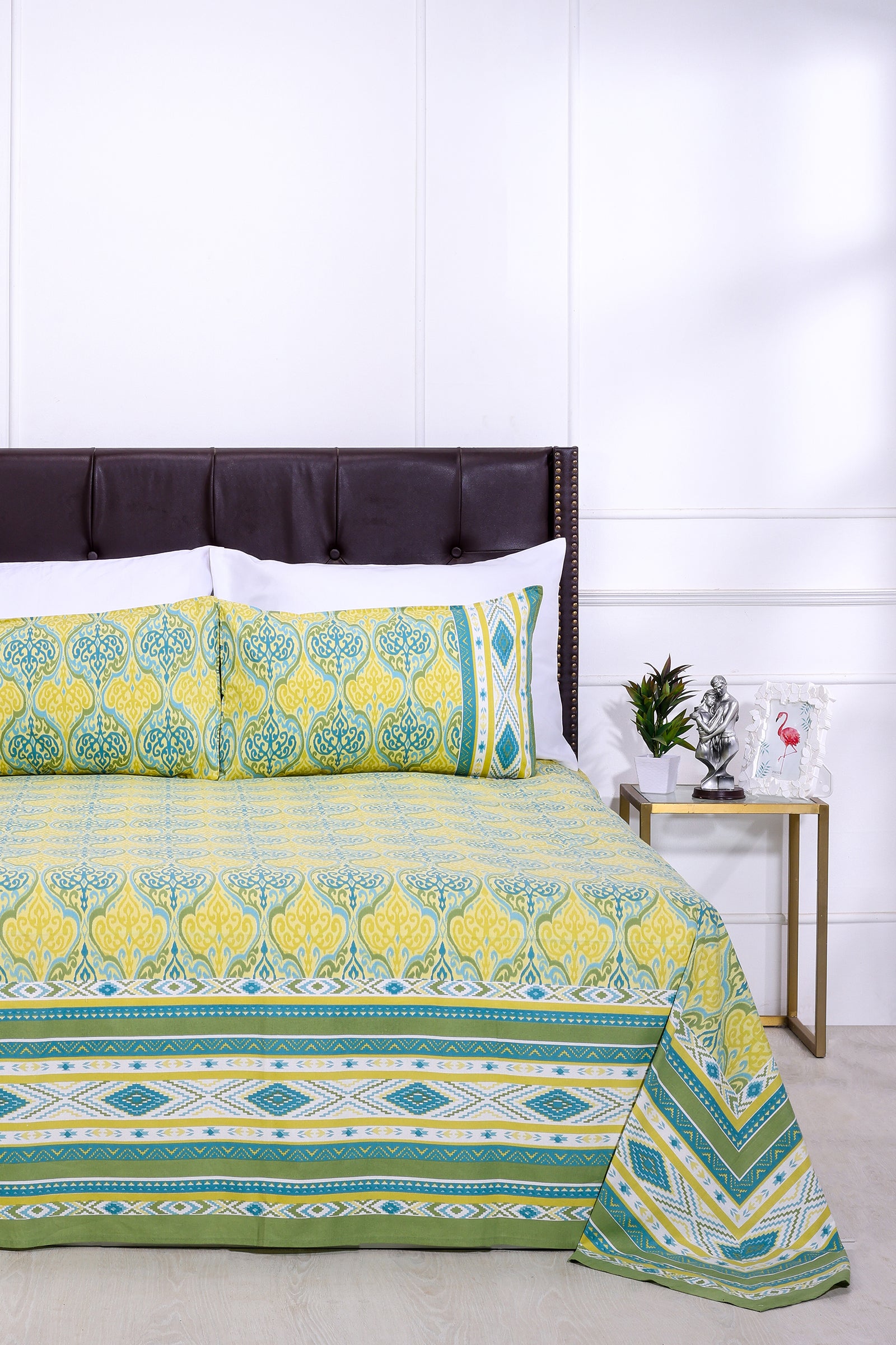 Ikkat Divine Olive Cotton Bedsheet