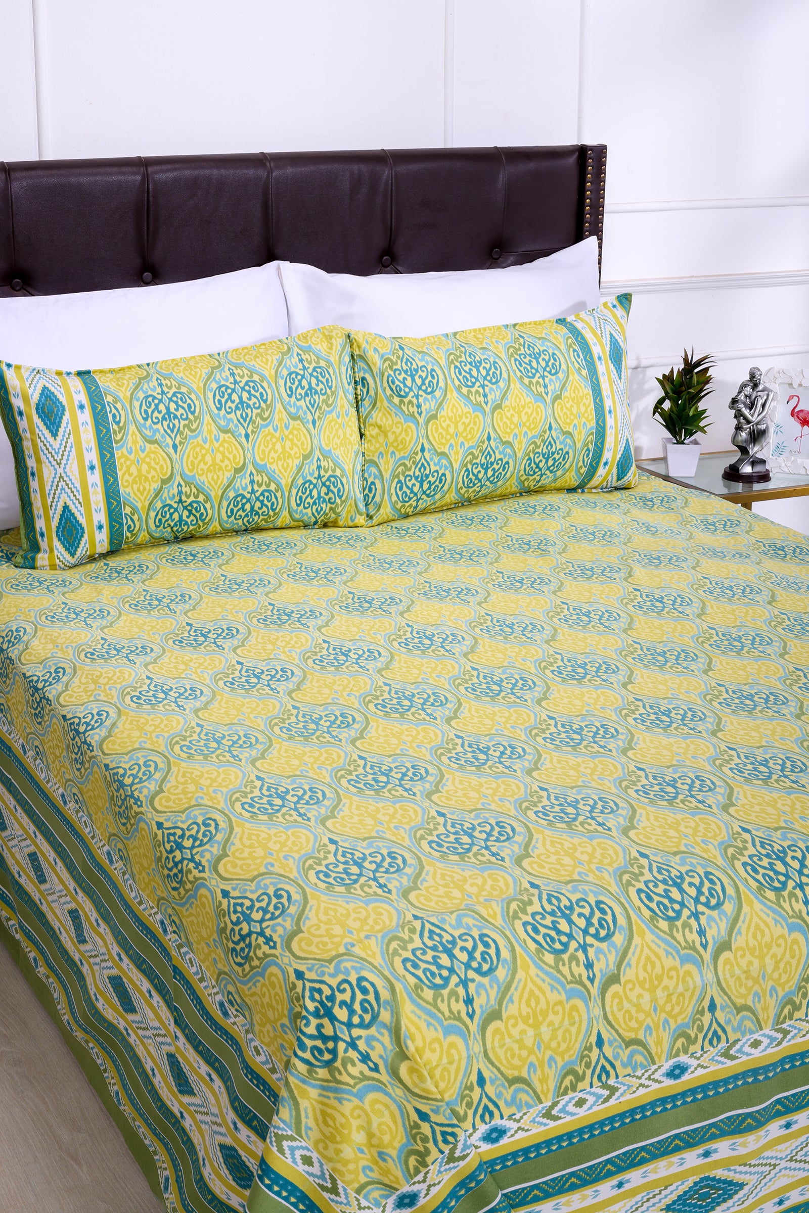 Ikkat Divine Olive Cotton Bedsheet