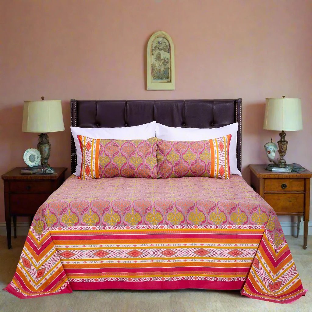 Ikkat Divine Pink Cotton Bedsheet