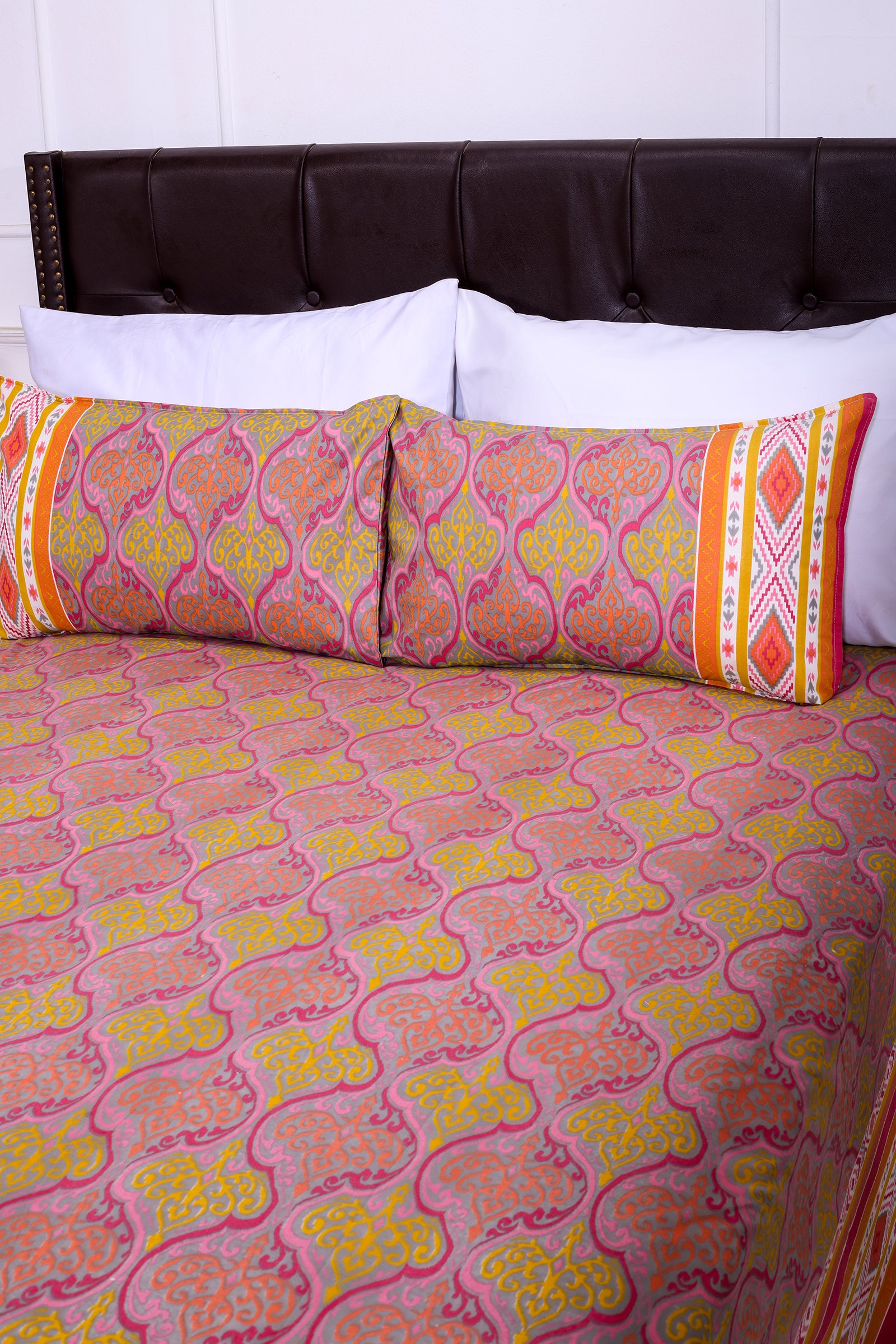 Ikkat Divine Pink Cotton Bedsheet