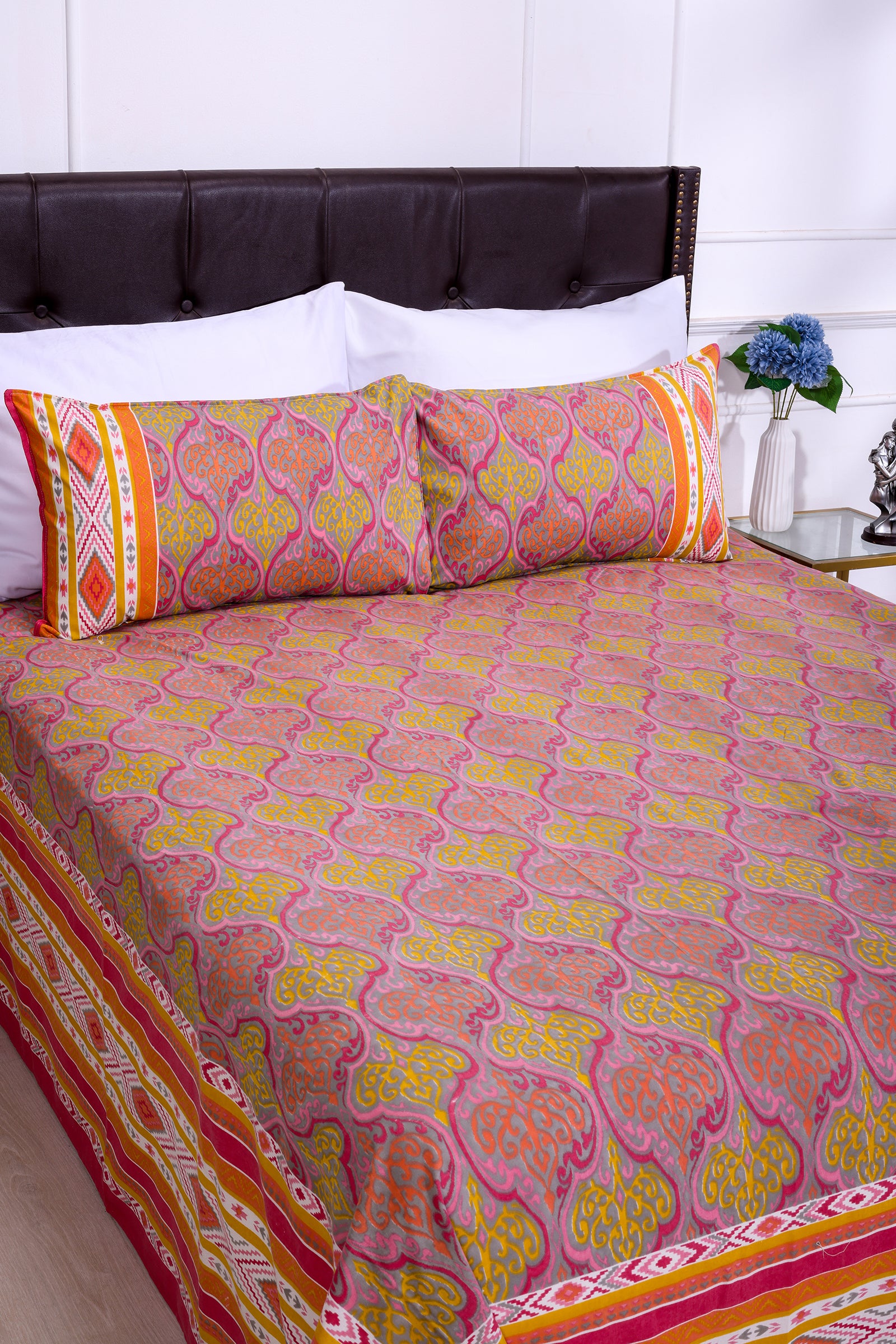 Ikkat Divine Pink Cotton Bedsheet