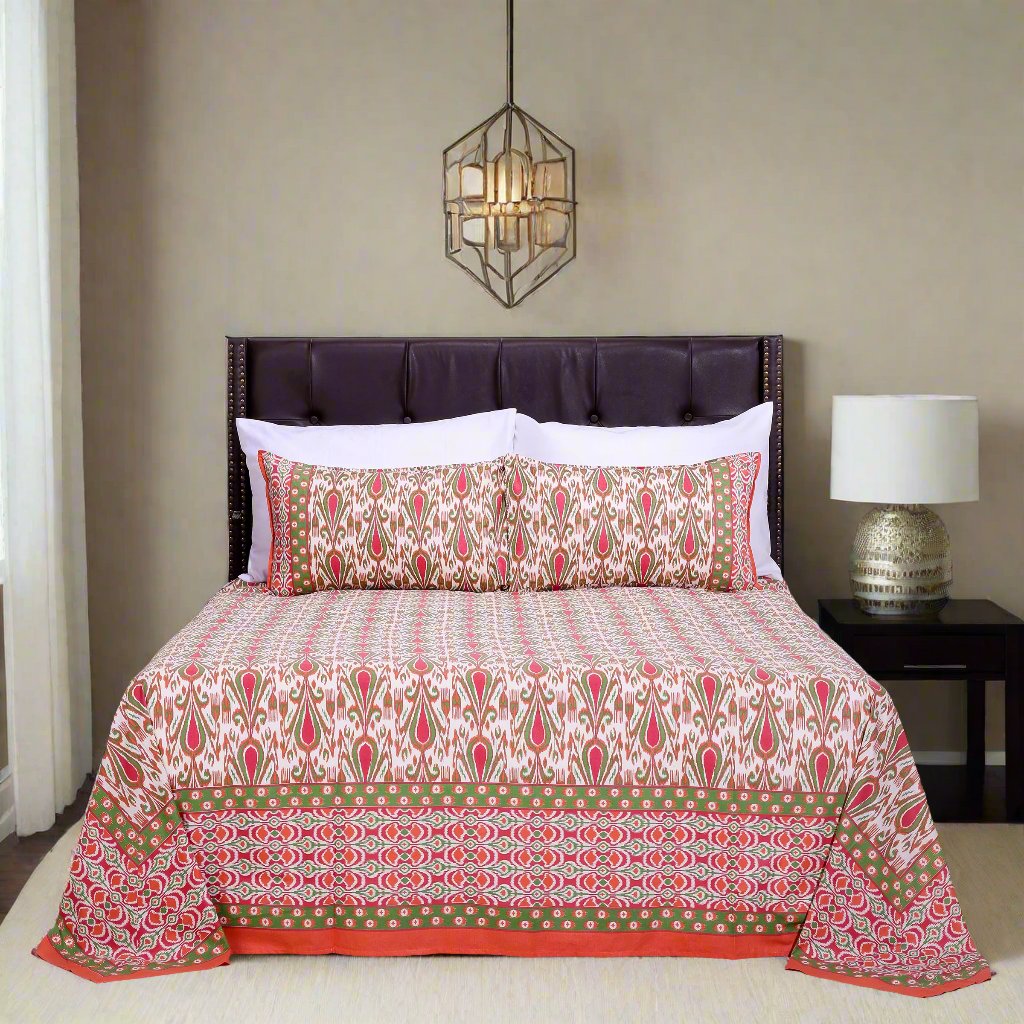 Ikkat Ivy Orange Cotton Bedsheet