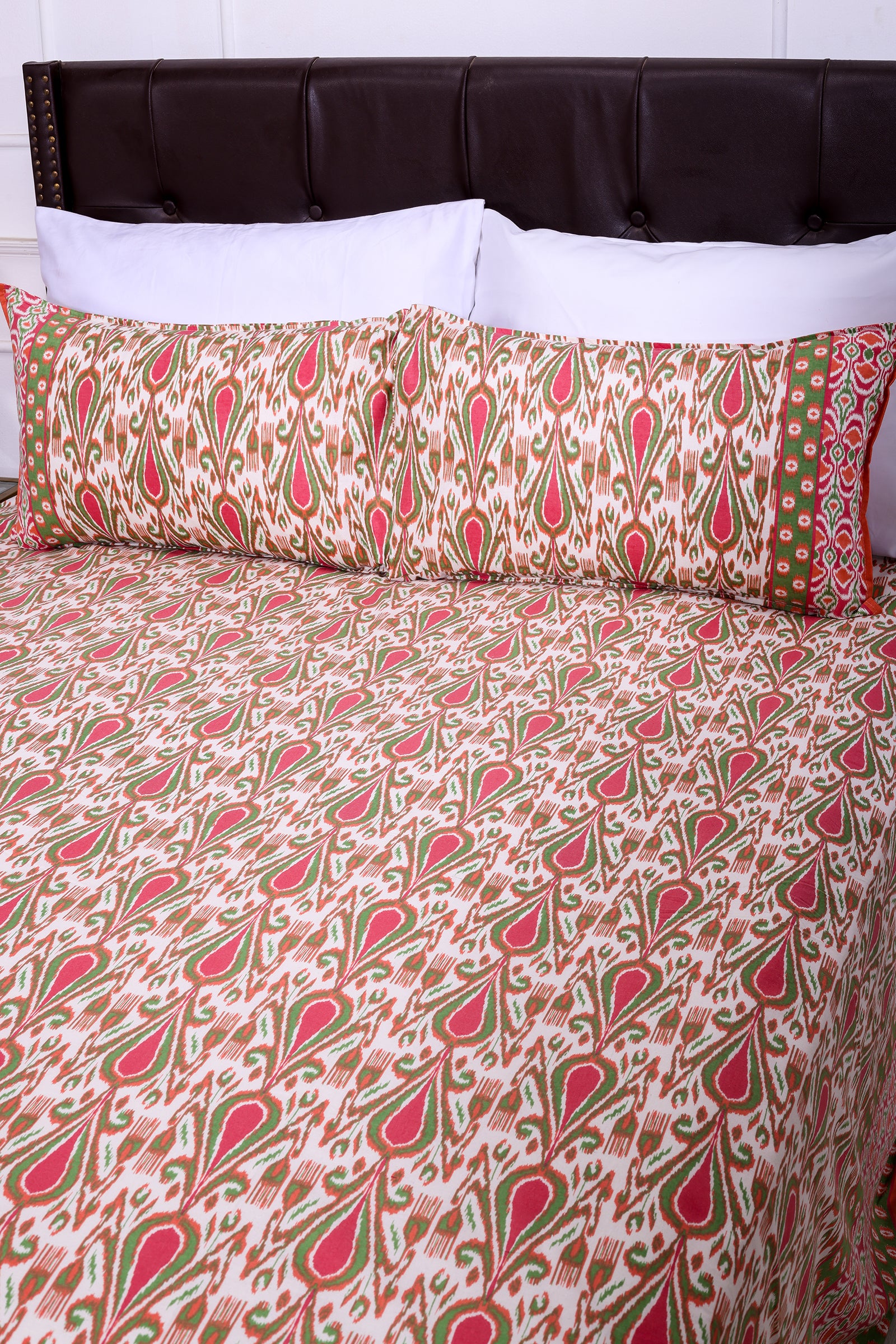 Ikkat Ivy Orange Cotton Bedsheet