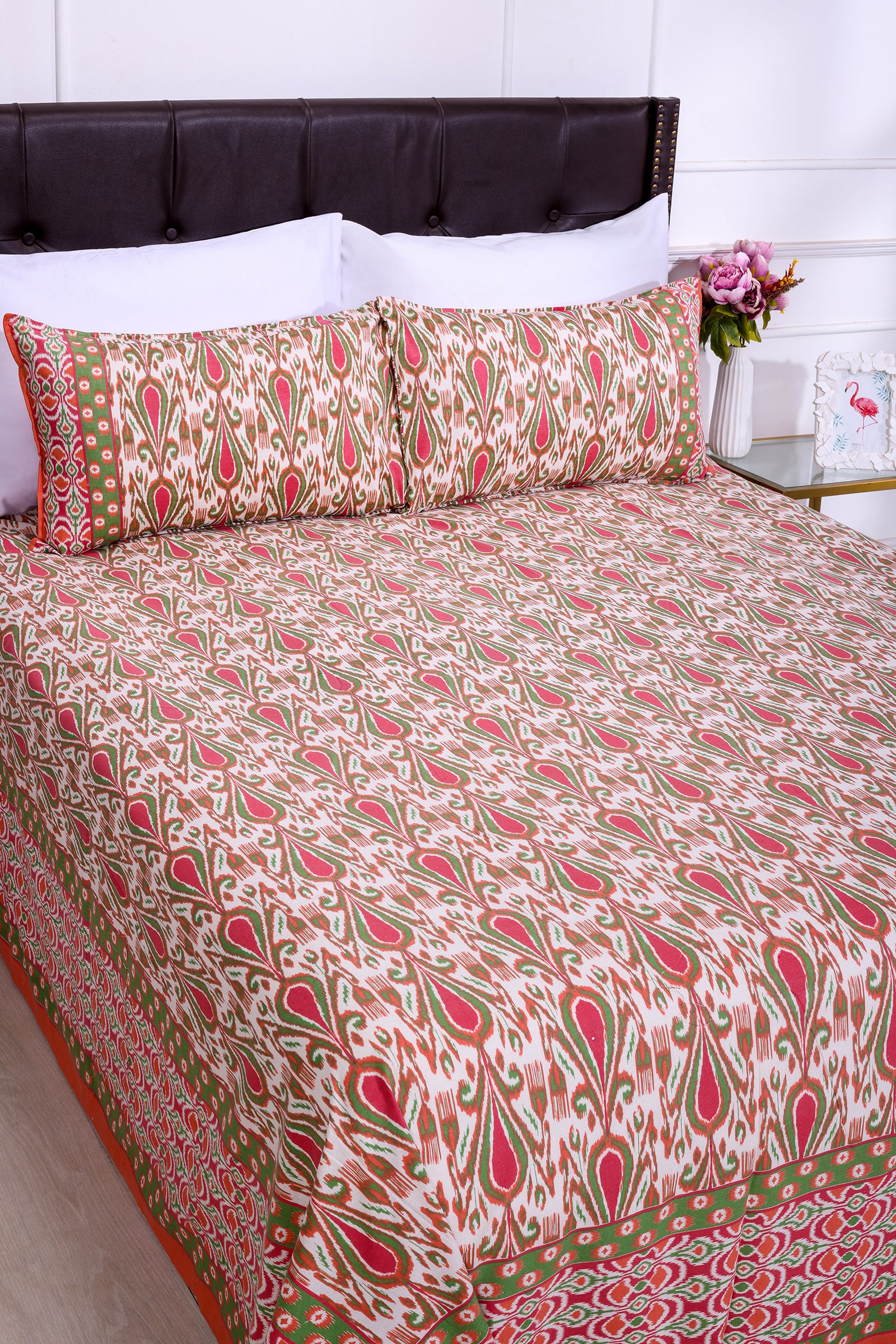 Ikkat Ivy Orange Cotton Bedsheet