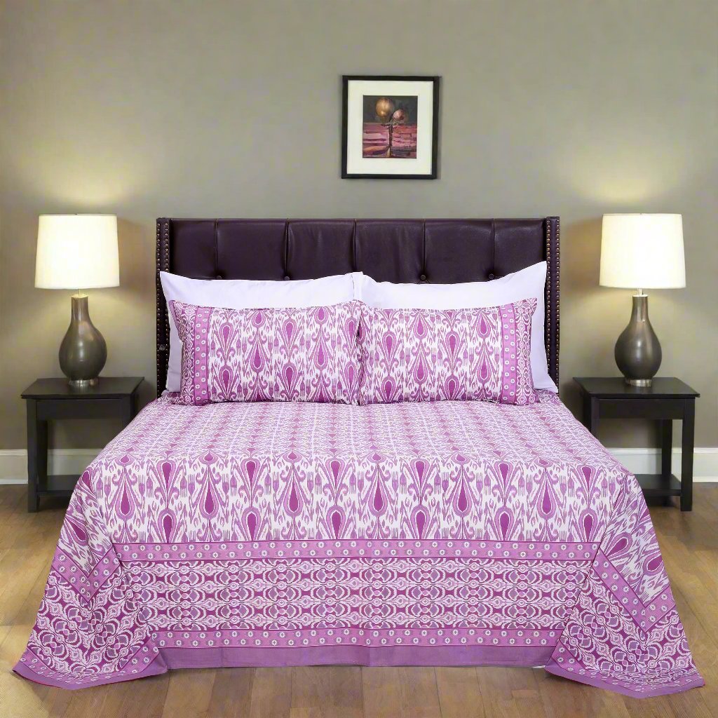 Ikkat Ivy Purple Cotton Bedsheet