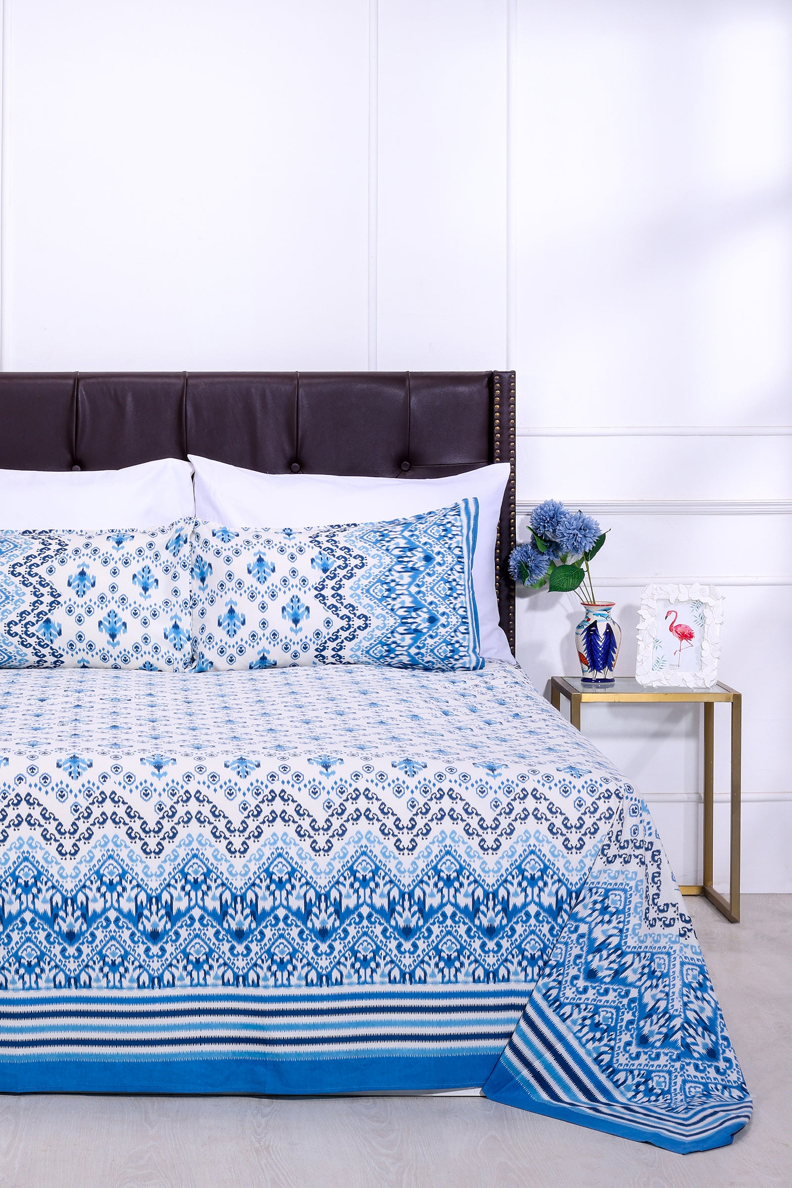 Ikkat Jakson Blue Cotton Bedsheet