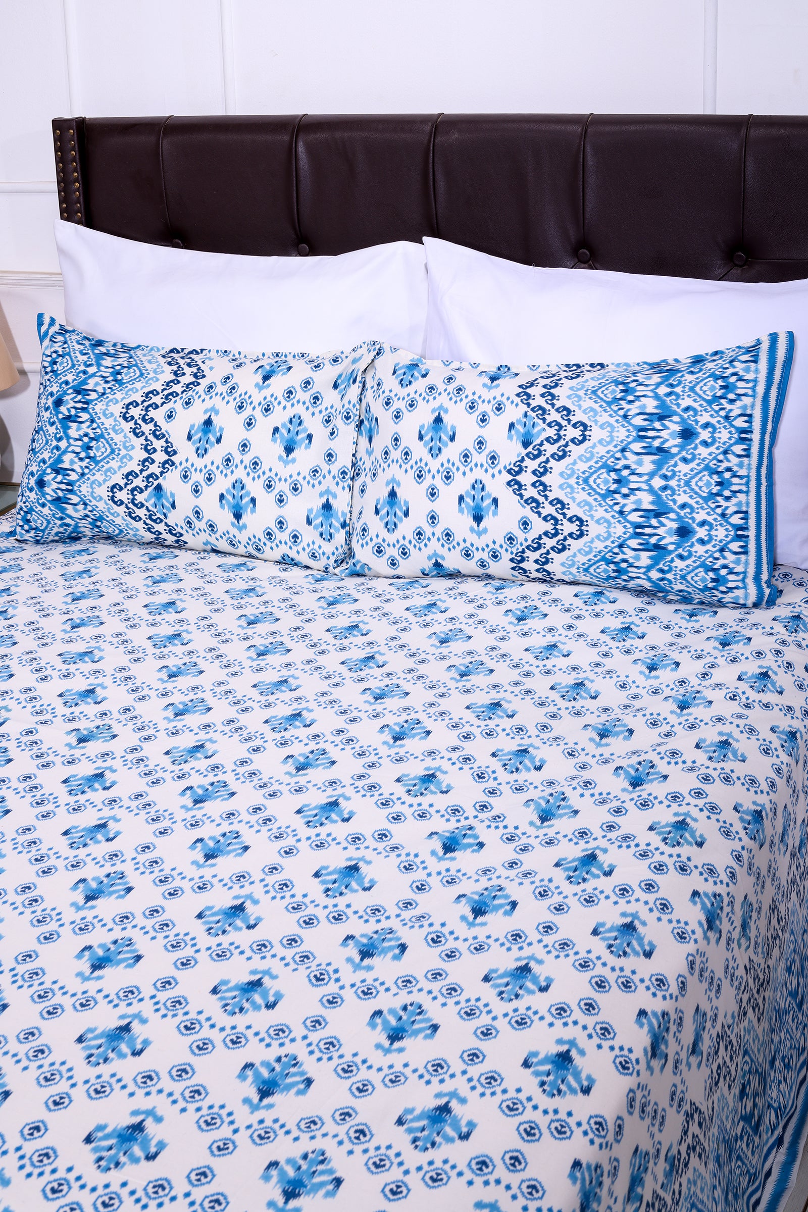 Ikkat Jakson Blue Cotton Bedsheet