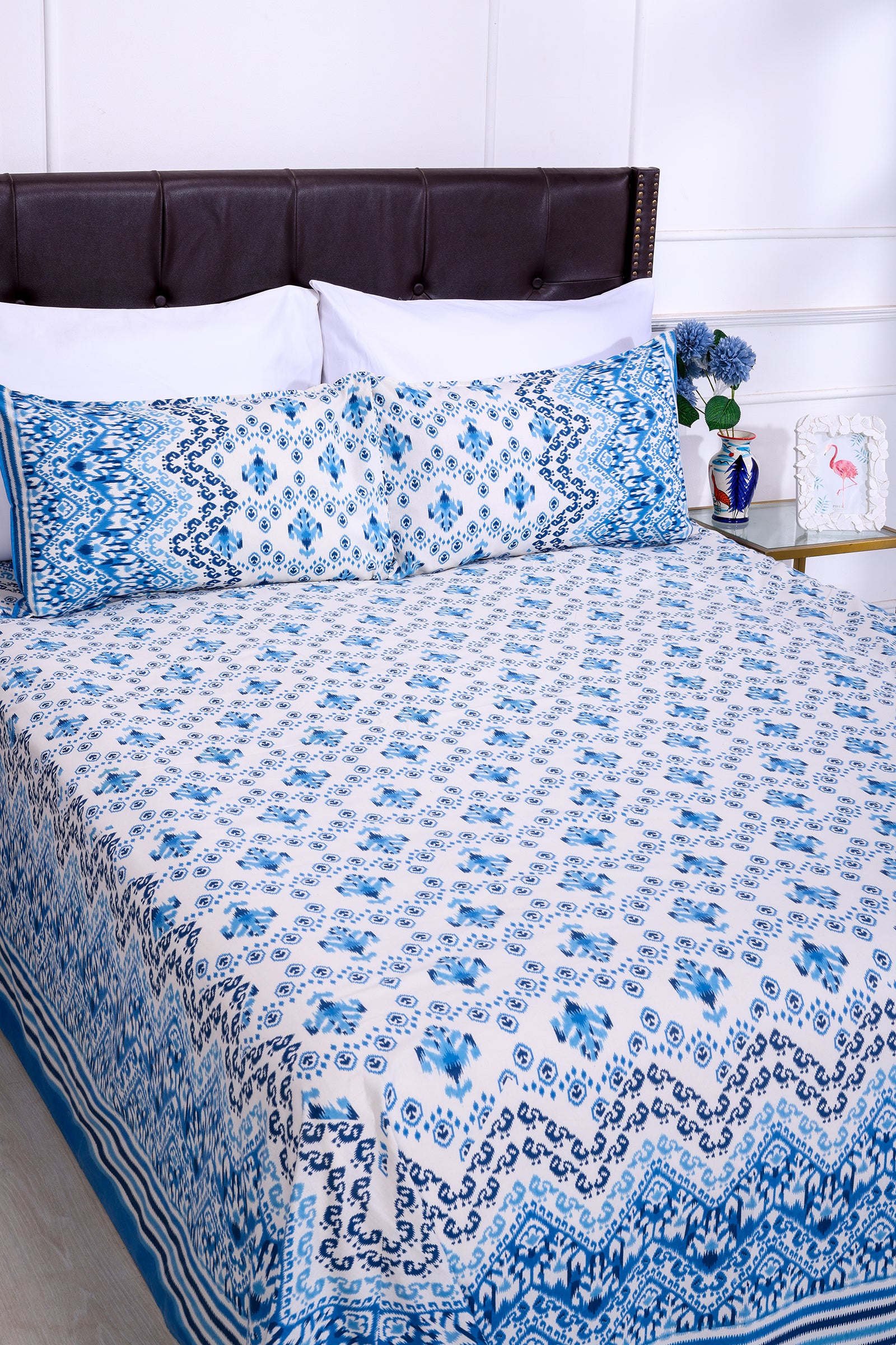 Ikkat Jakson Blue Cotton Bedsheet