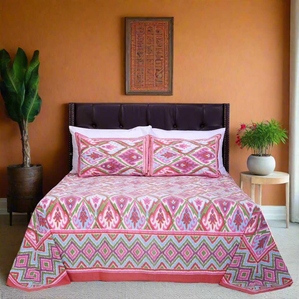 Ikkat Medley New Pink Cotton Bedsheet