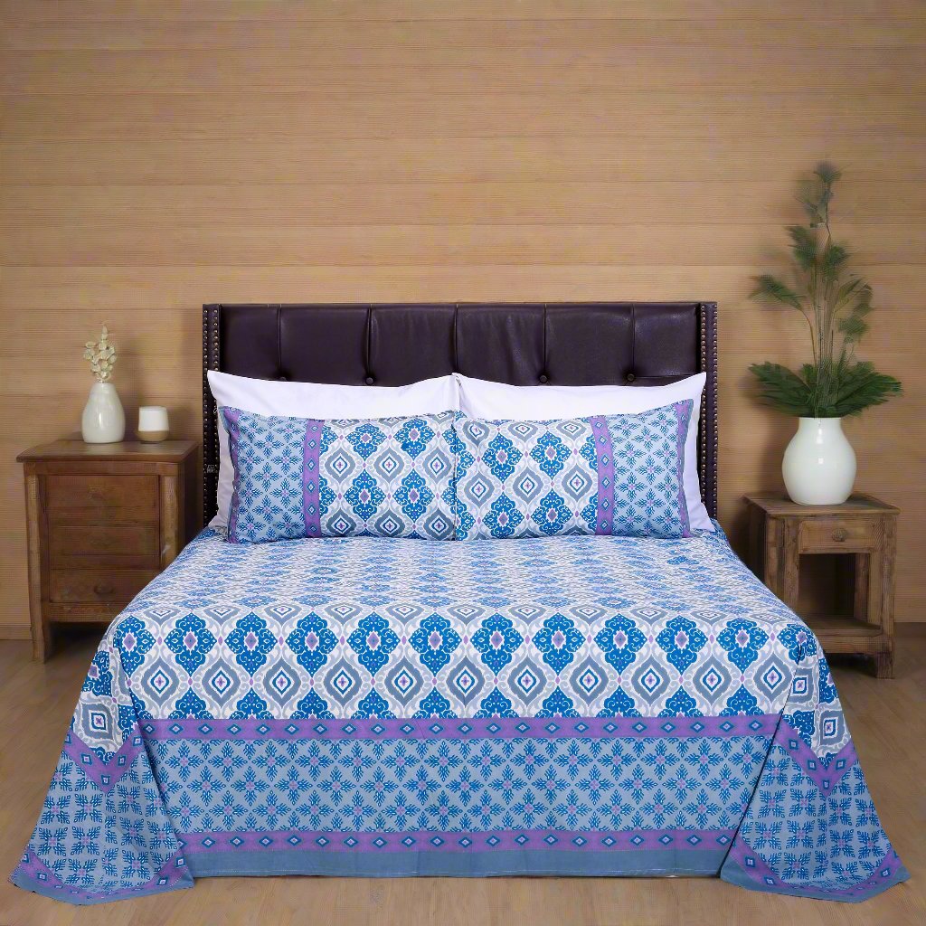 Ikkat Tobby Blue Cotton Bedsheet